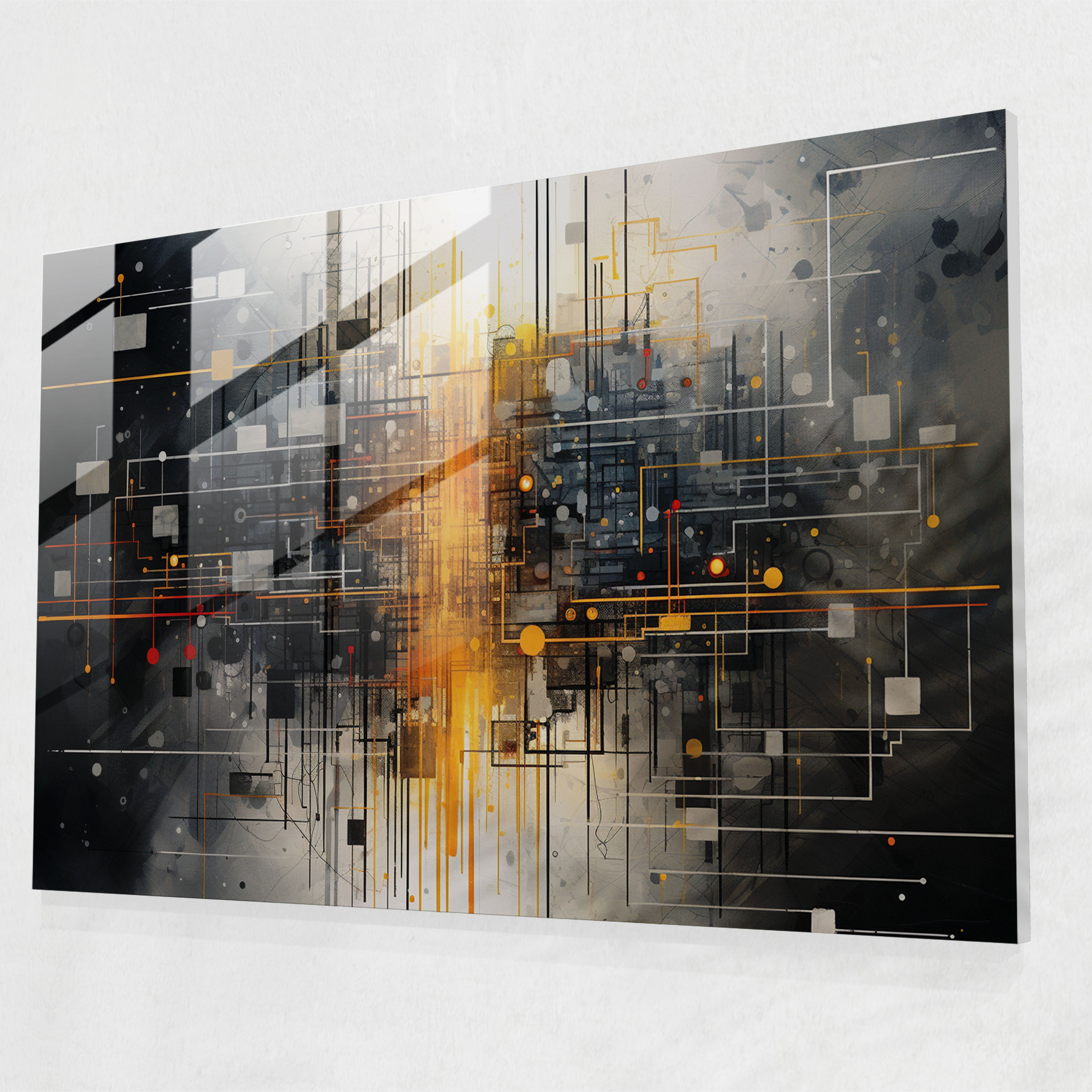 Mixed Media Blockchain Glass Art - Blockchain, Traditional Artistic Techniques, Glass Print, Abstract Mixed Media Artwork