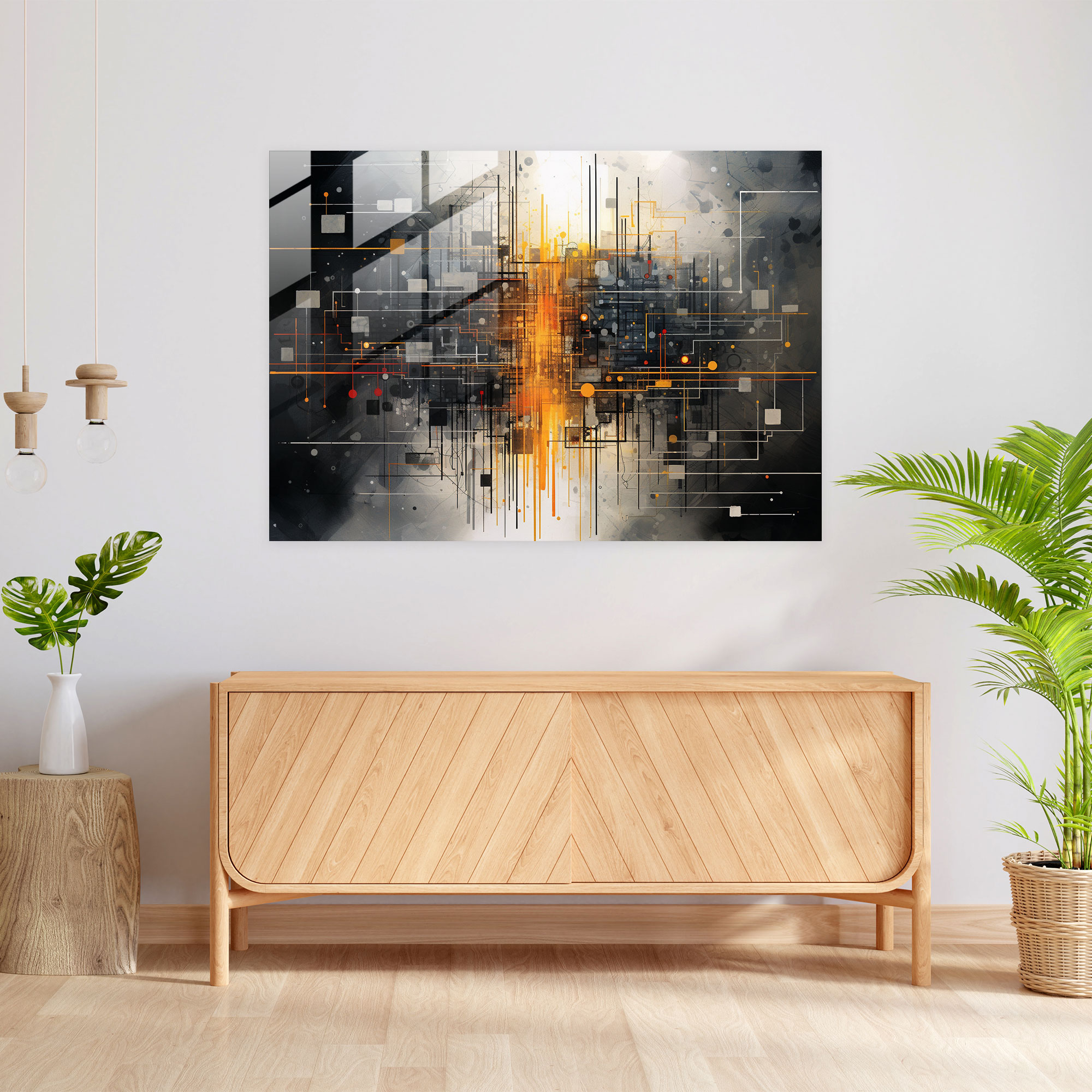 Mixed Media Blockchain Glass Art - Blockchain, Traditional Artistic Techniques, Glass Print, Abstract Mixed Media Artwork