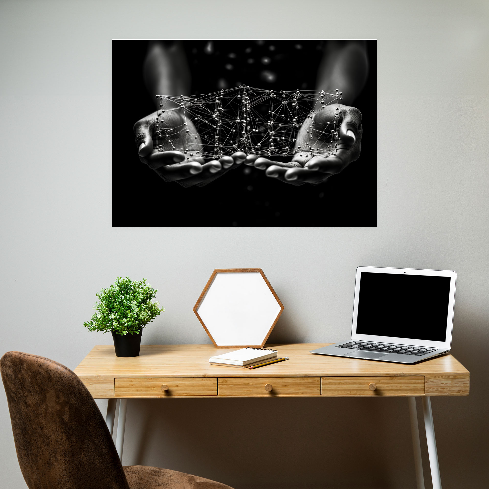 Blockchain Wall Decoration - Blockchain, Technology Decor, Canvas Wall Art, Hands Holding