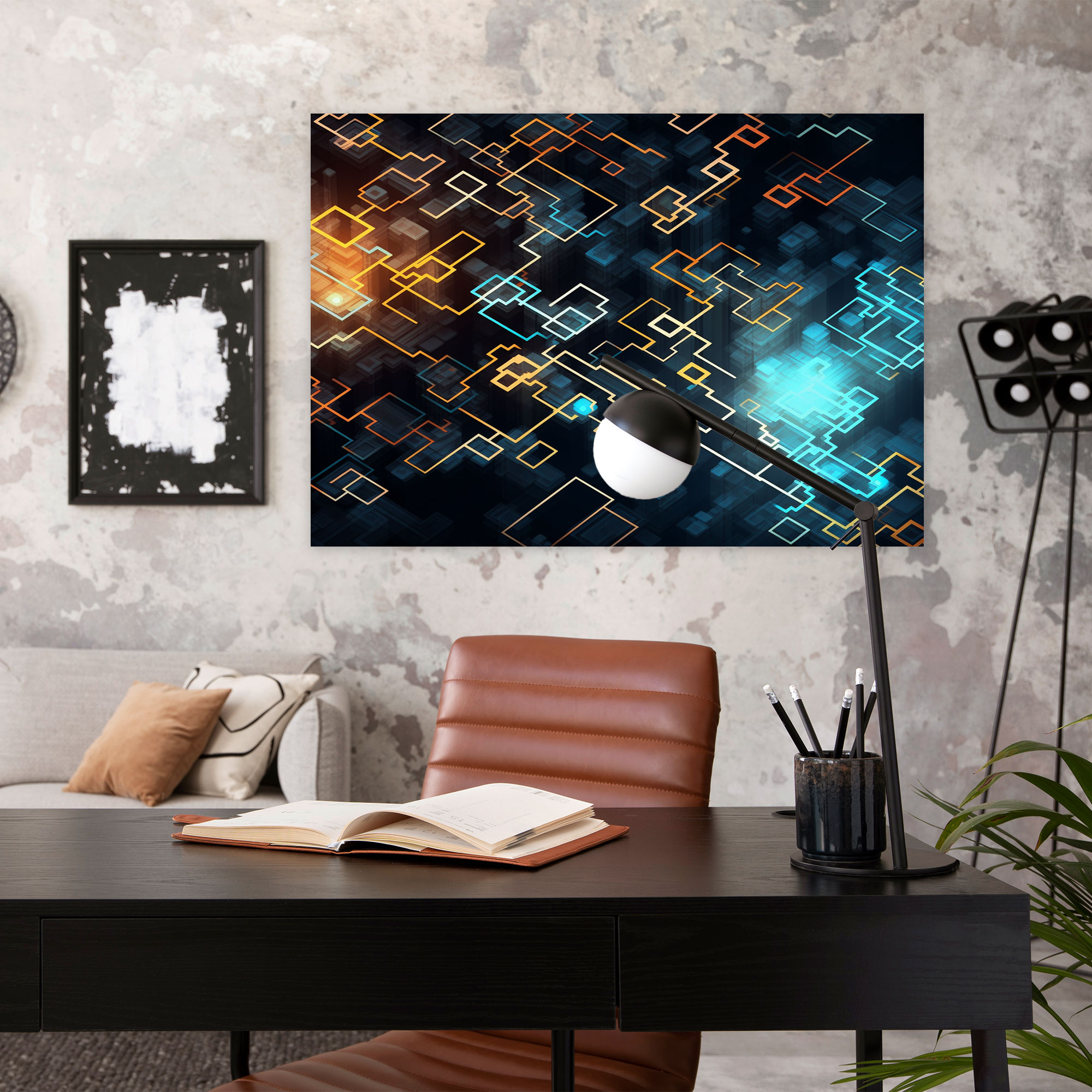 Blockchain Desenli Kanvas Tablo Dekorasyonu - Karmaşık Desenler Dijital İllüstrasyon