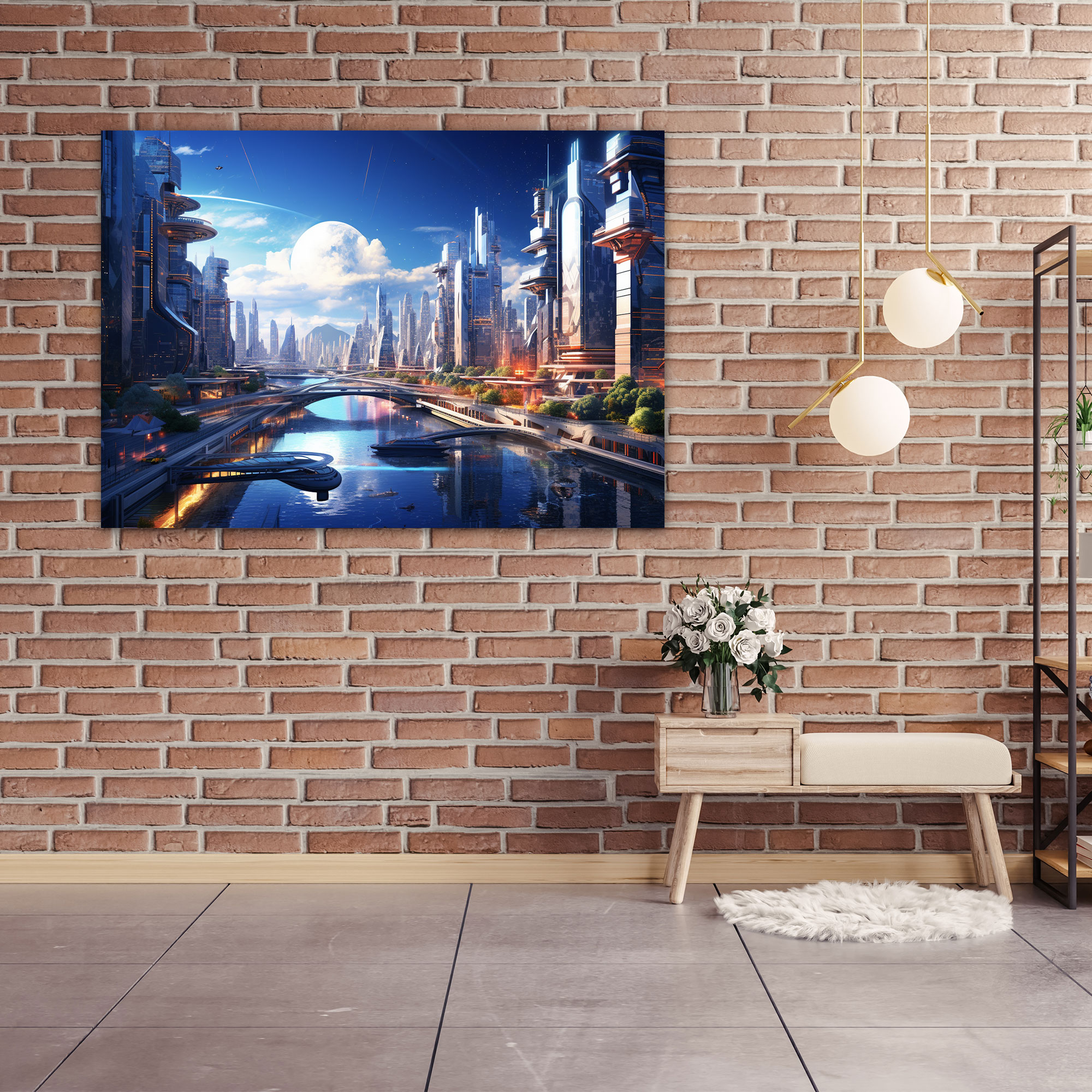 Futuristic Blockchain Canvas Print - Blockchain, Canvas Print, Technology-Driven, Futuristic Cityscape
