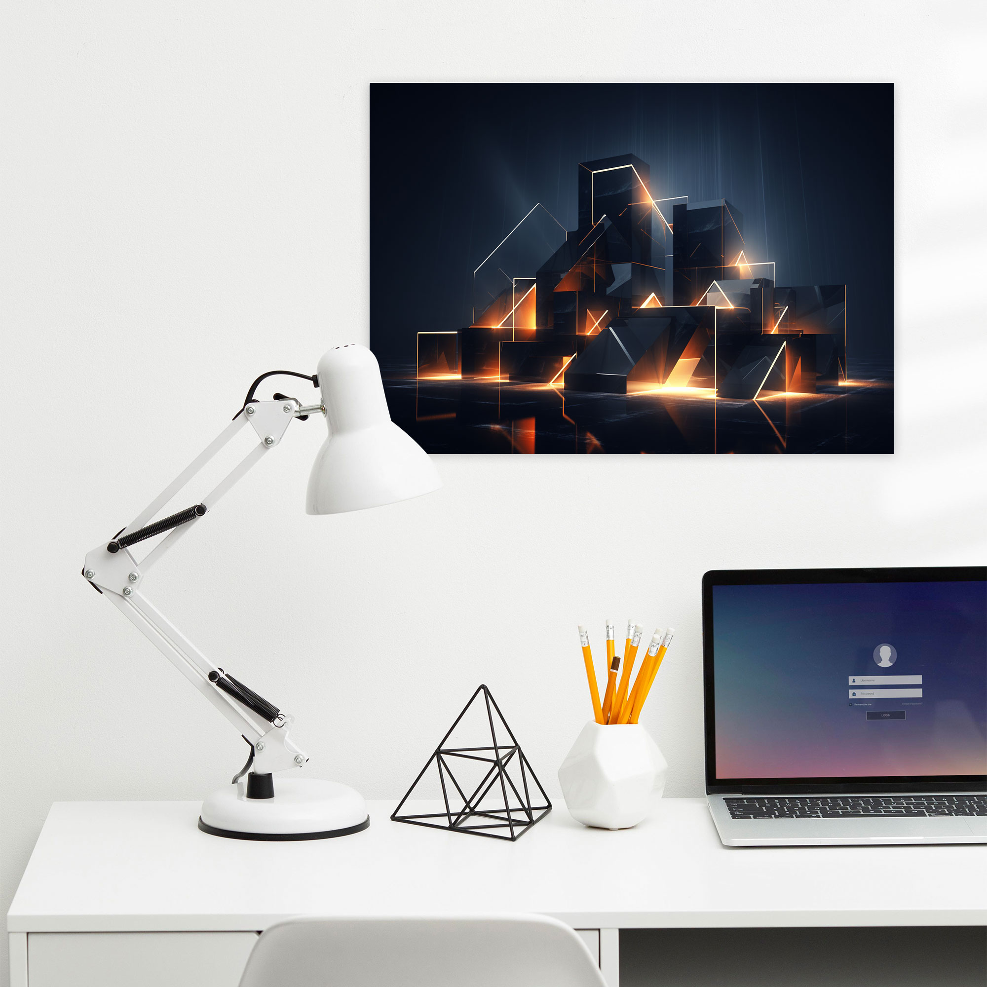 Blockchain İlhamlı Geometrik Kanvas Tablo - Modern Tasarım Duvar Sanatı