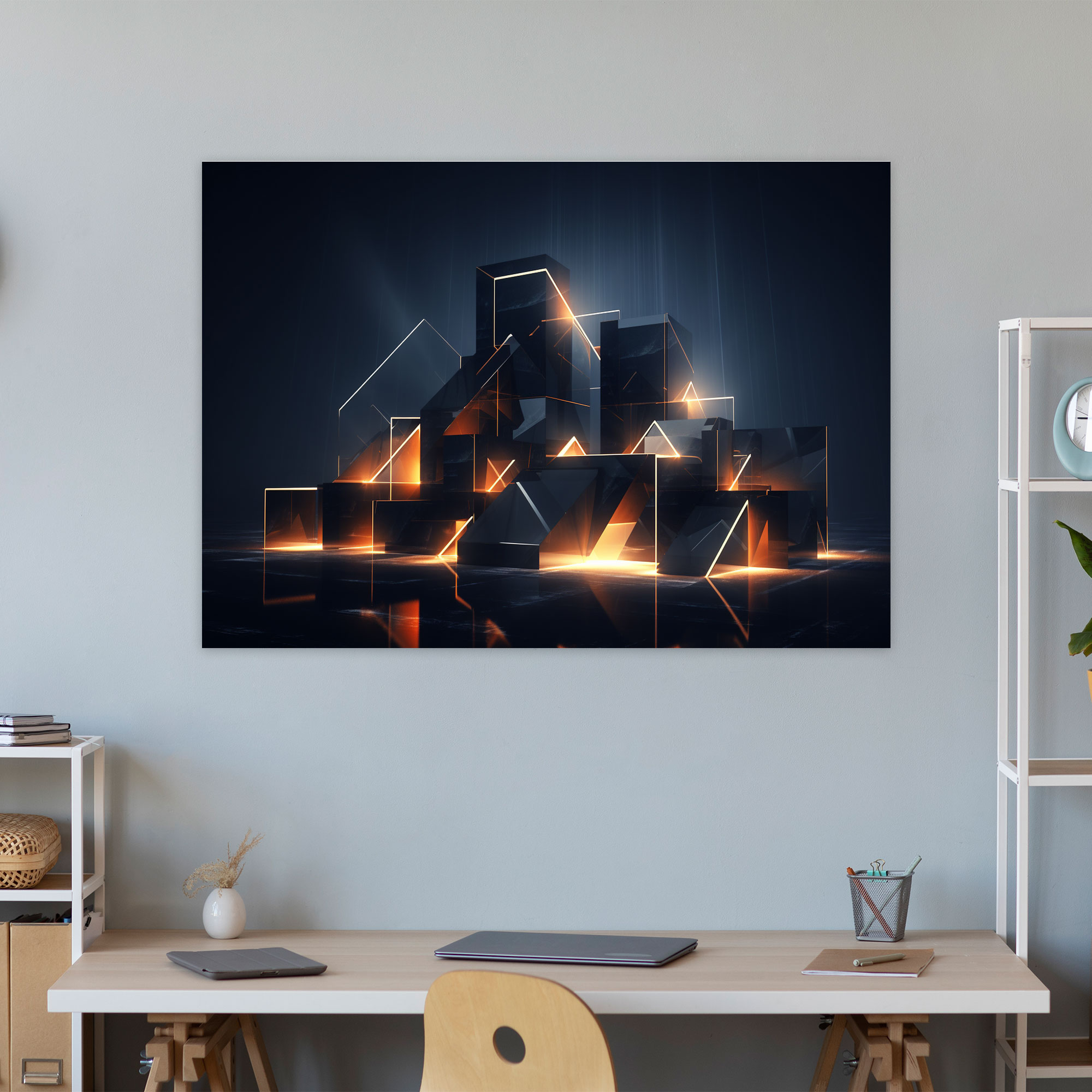 Blockchain İlhamlı Geometrik Kanvas Tablo - Modern Tasarım Duvar Sanatı
