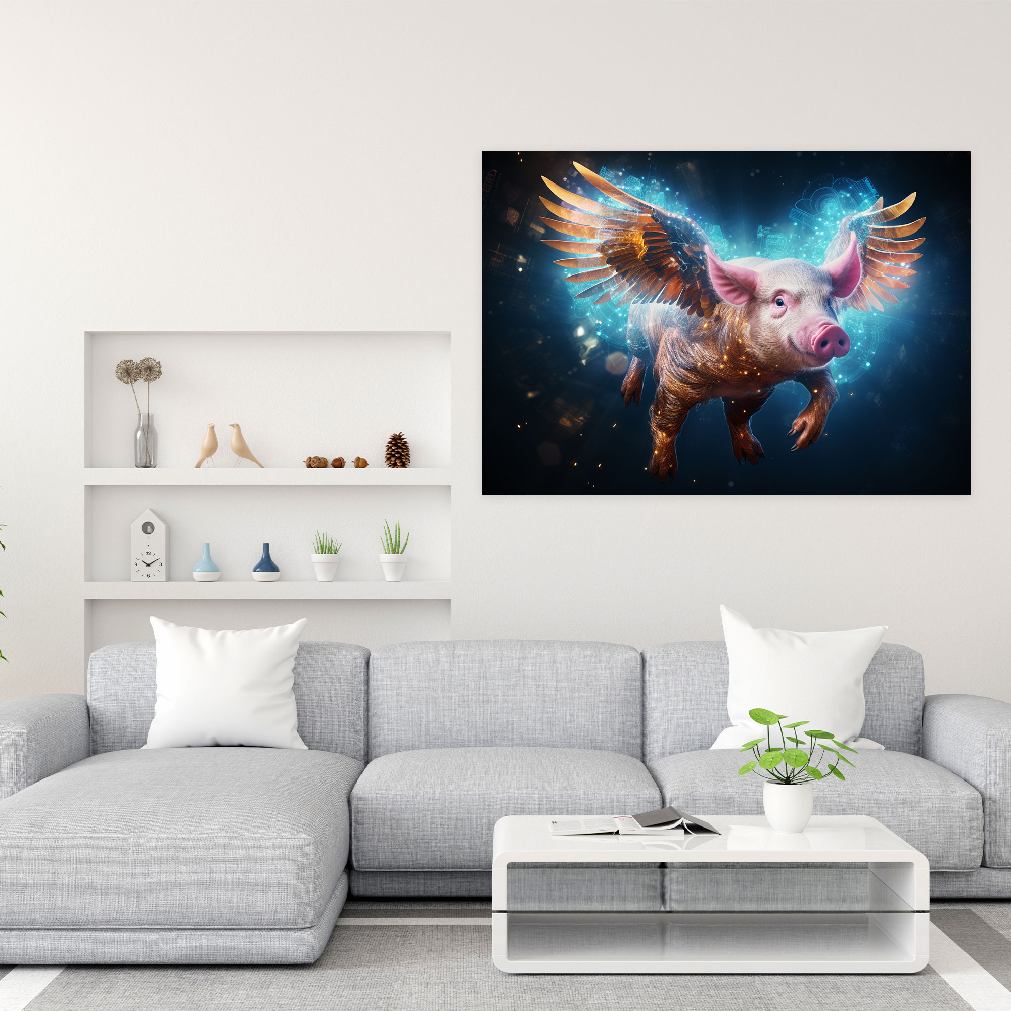 Blockchain Flying Pig Canvas Print - Blockchain, Whimsical Digital Artwork, Canvas Print, Possibilities