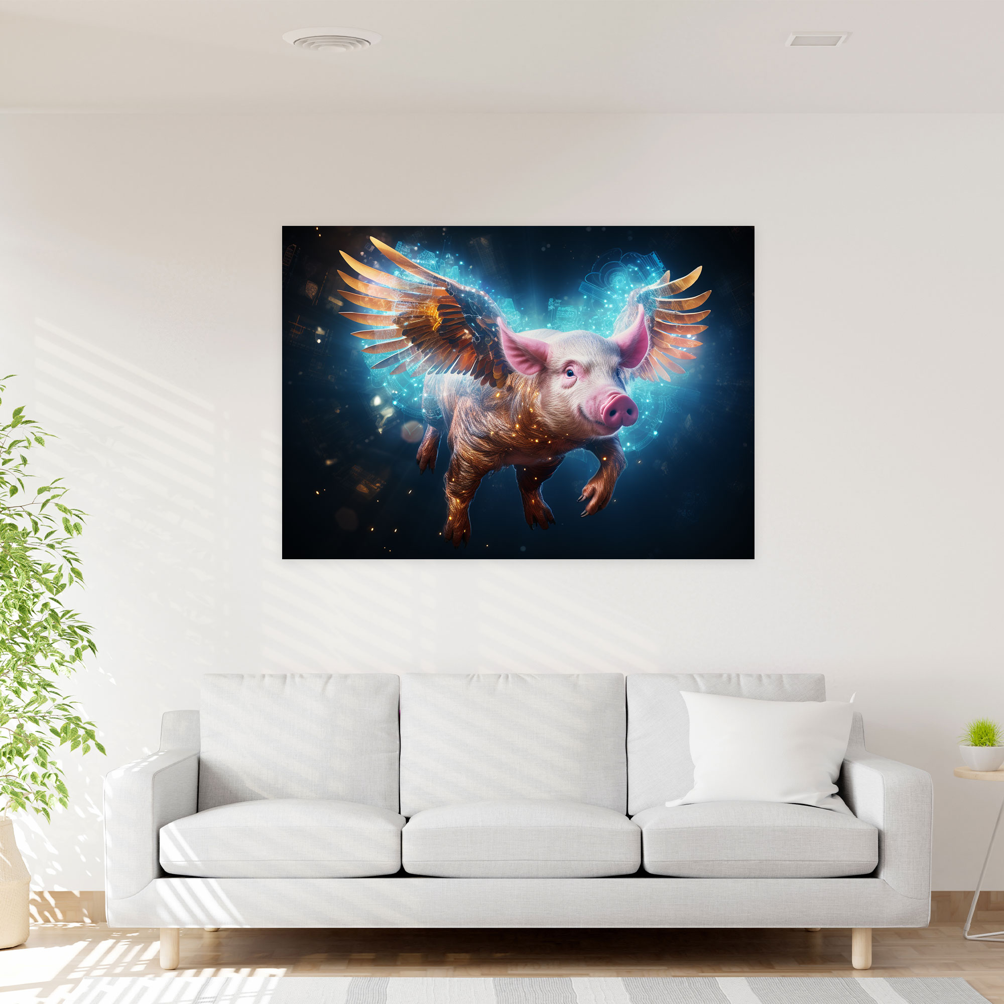 Blockchain Flying Pig Canvas Print - Blockchain, Whimsical Digital Artwork, Canvas Print, Possibilities