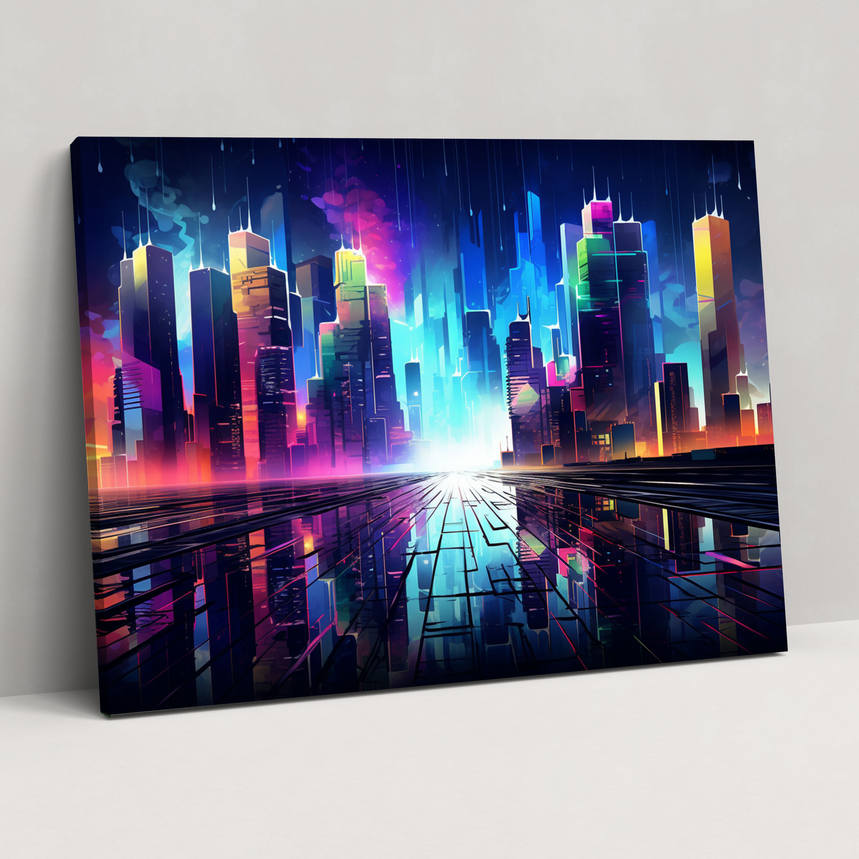 Blockchain Abstract Canvas Print - Blockchain, Vibrant Neon Colors, Canvas Print, Canvas Wall Art