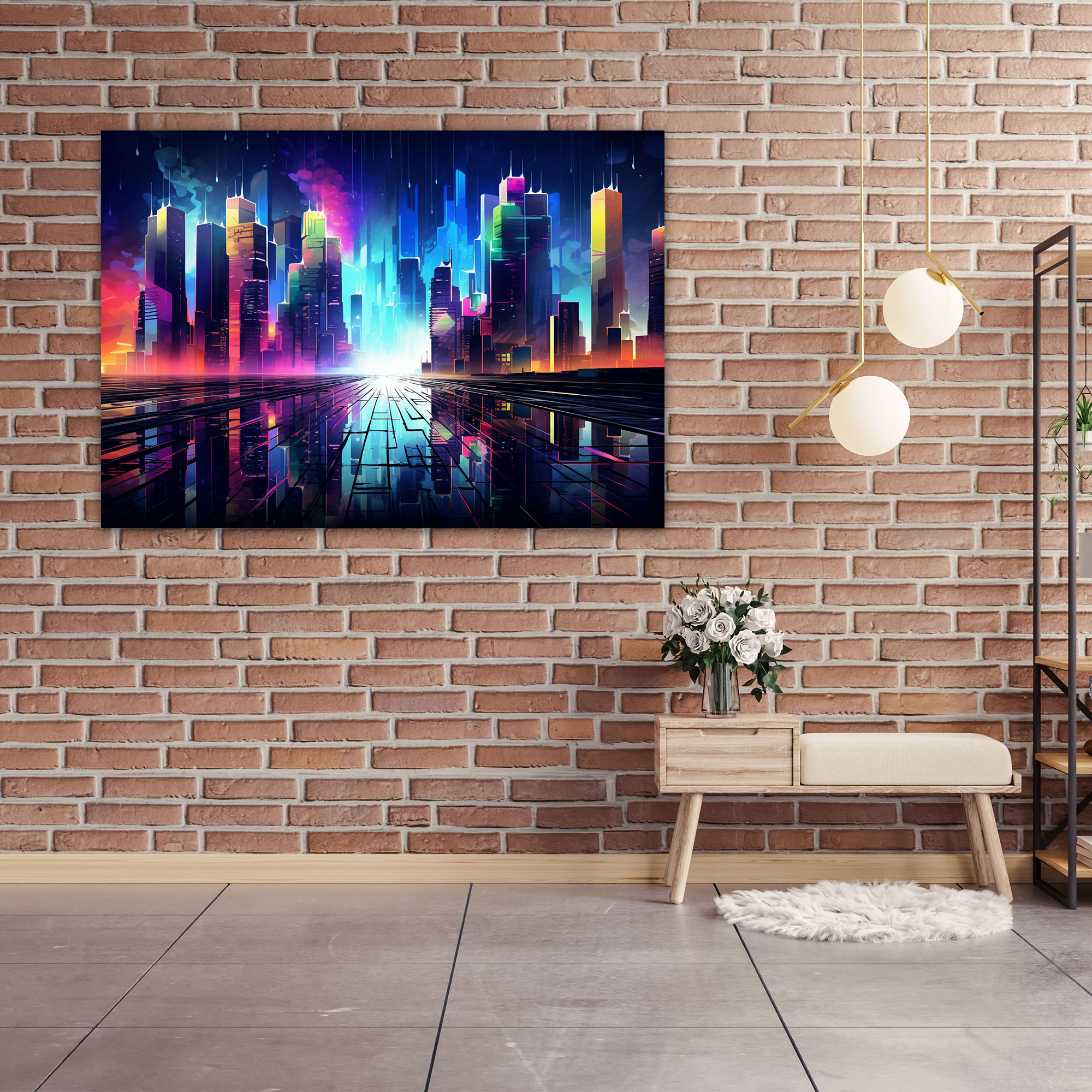 Blockchain Abstract Canvas Print - Blockchain, Vibrant Neon Colors, Canvas Print, Canvas Wall Art