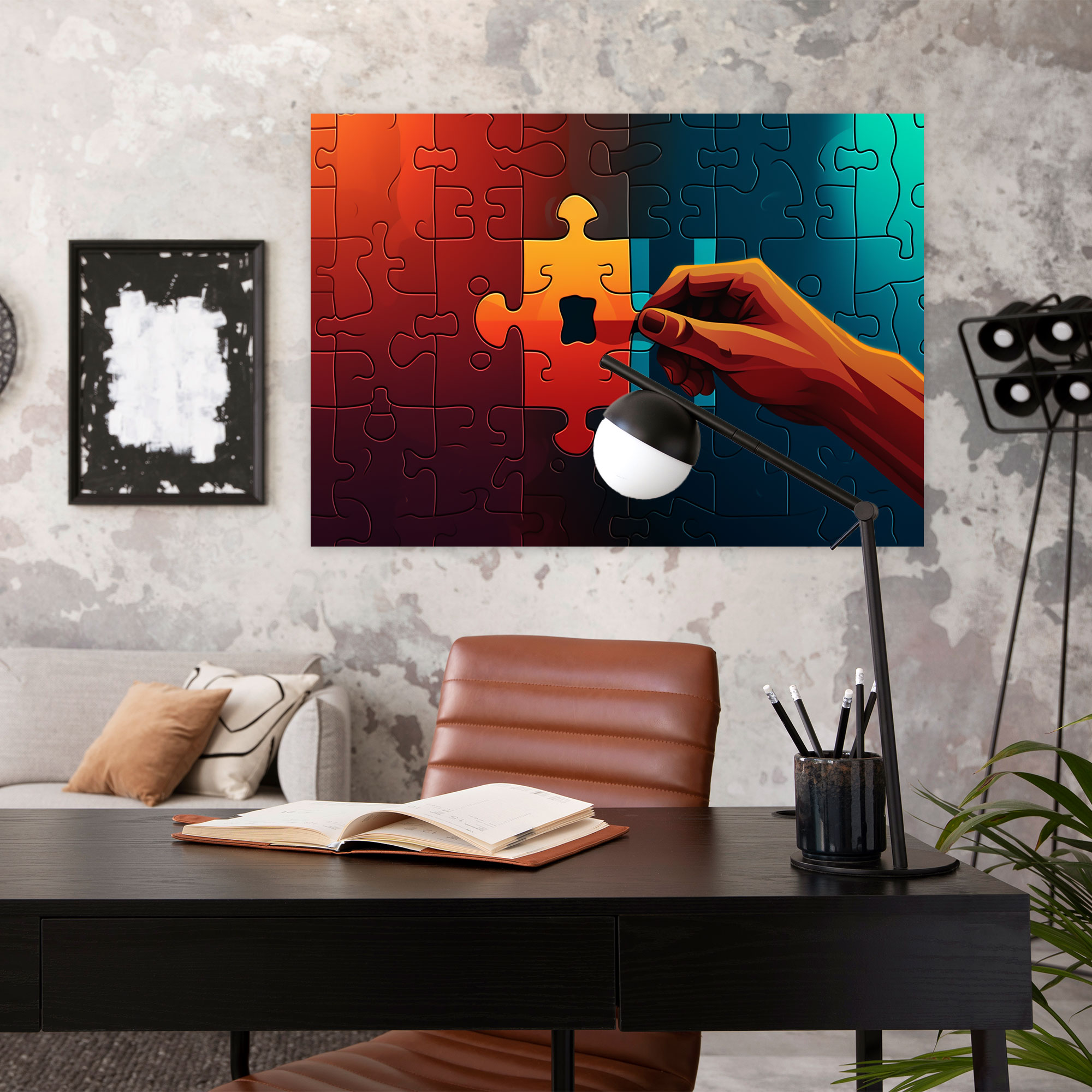 Blockchain Puzzle Hand Canvas Print - Blockchain, Hand Holding, Retro Poster Design, Blockchain
