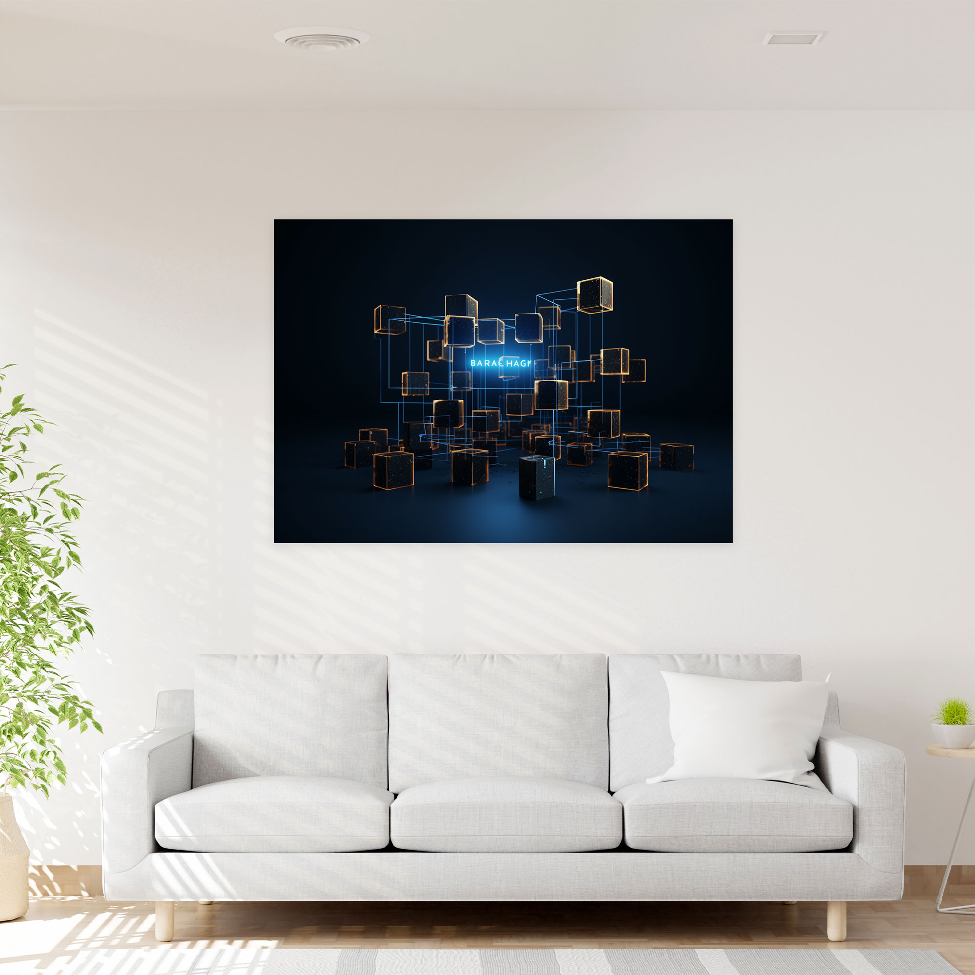 Interconnected Blocks Canvas Print - Blockchain, Series Of Interconnected Blocks, Word 'Blockchain', Simplicity