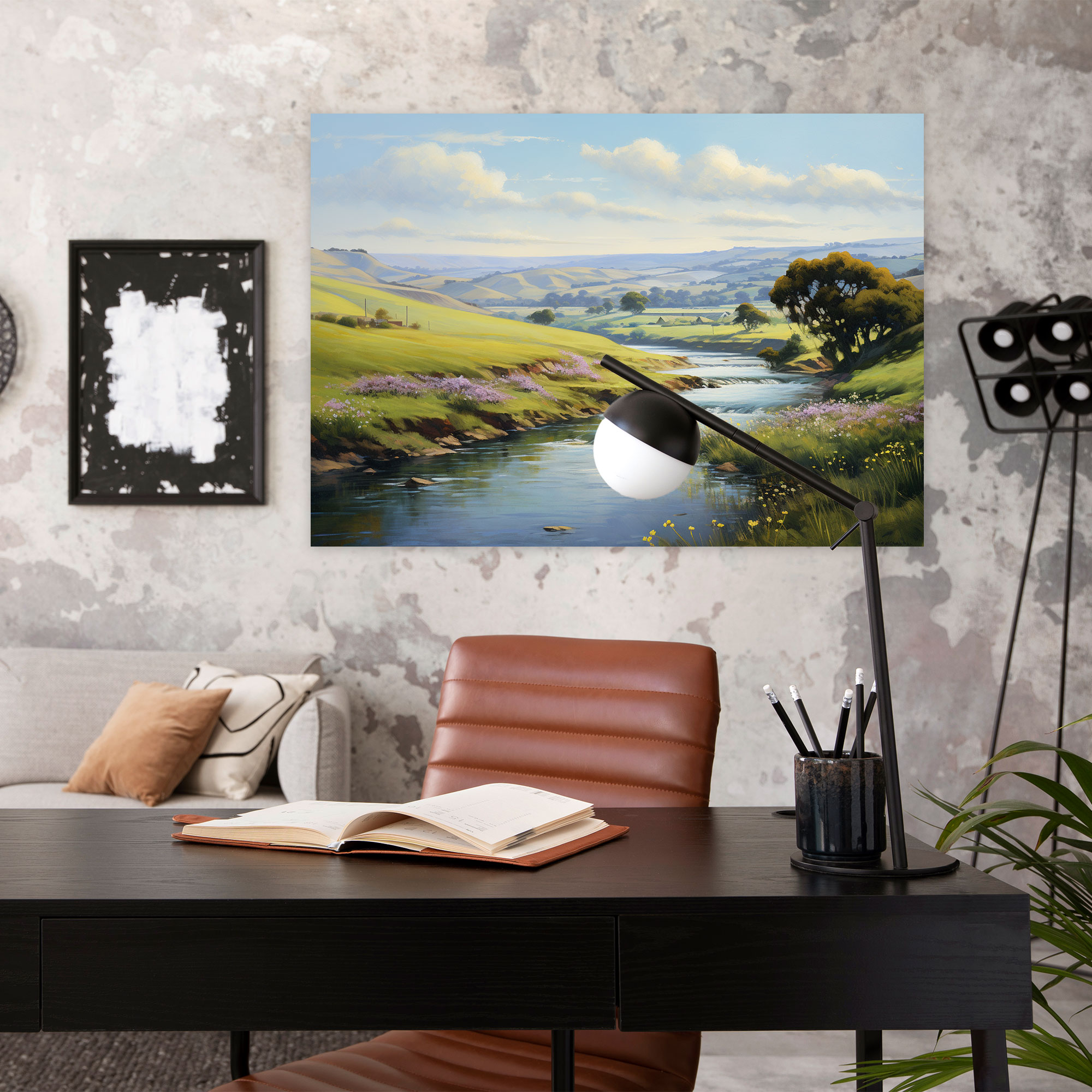 Blockchain Countryside Canvas Print - Blockchain, Serene Countryside Landscape, Rolling Hills, Oil Painting