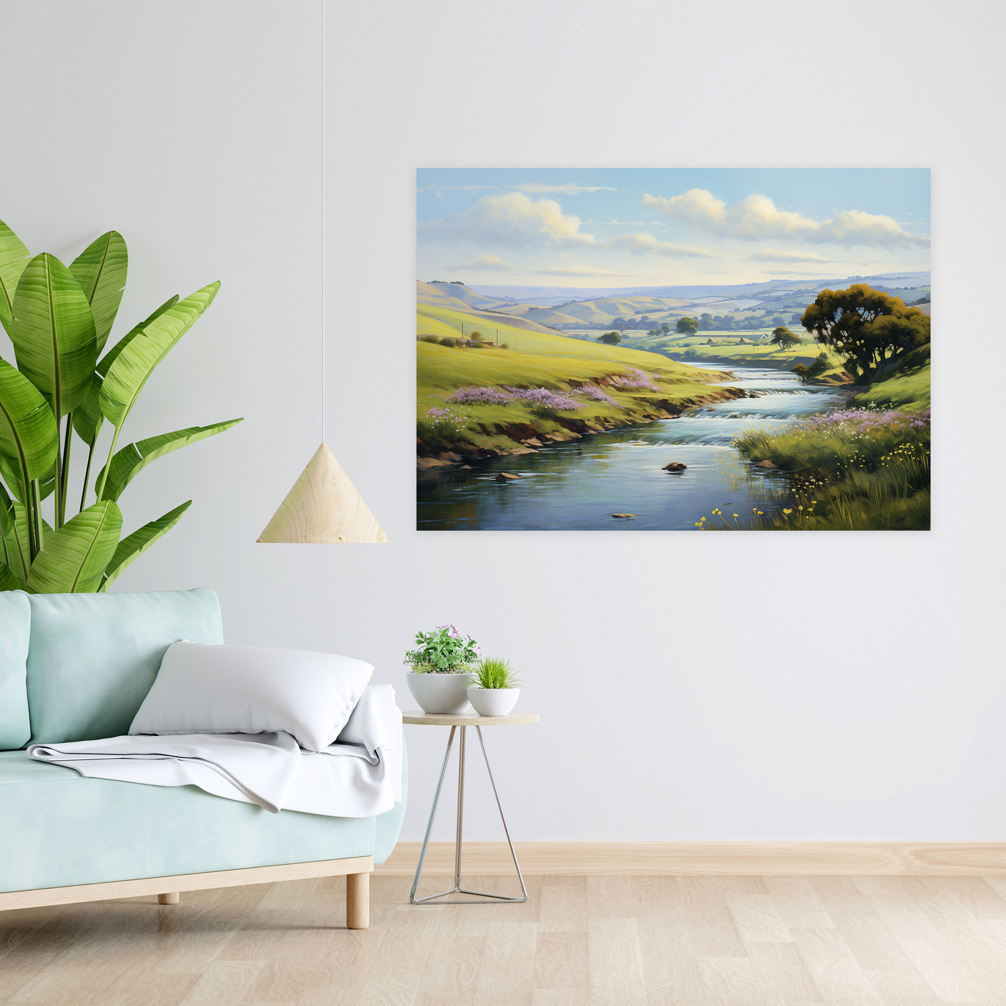 Blockchain Countryside Canvas Print - Blockchain, Serene Countryside Landscape, Rolling Hills, Oil Painting