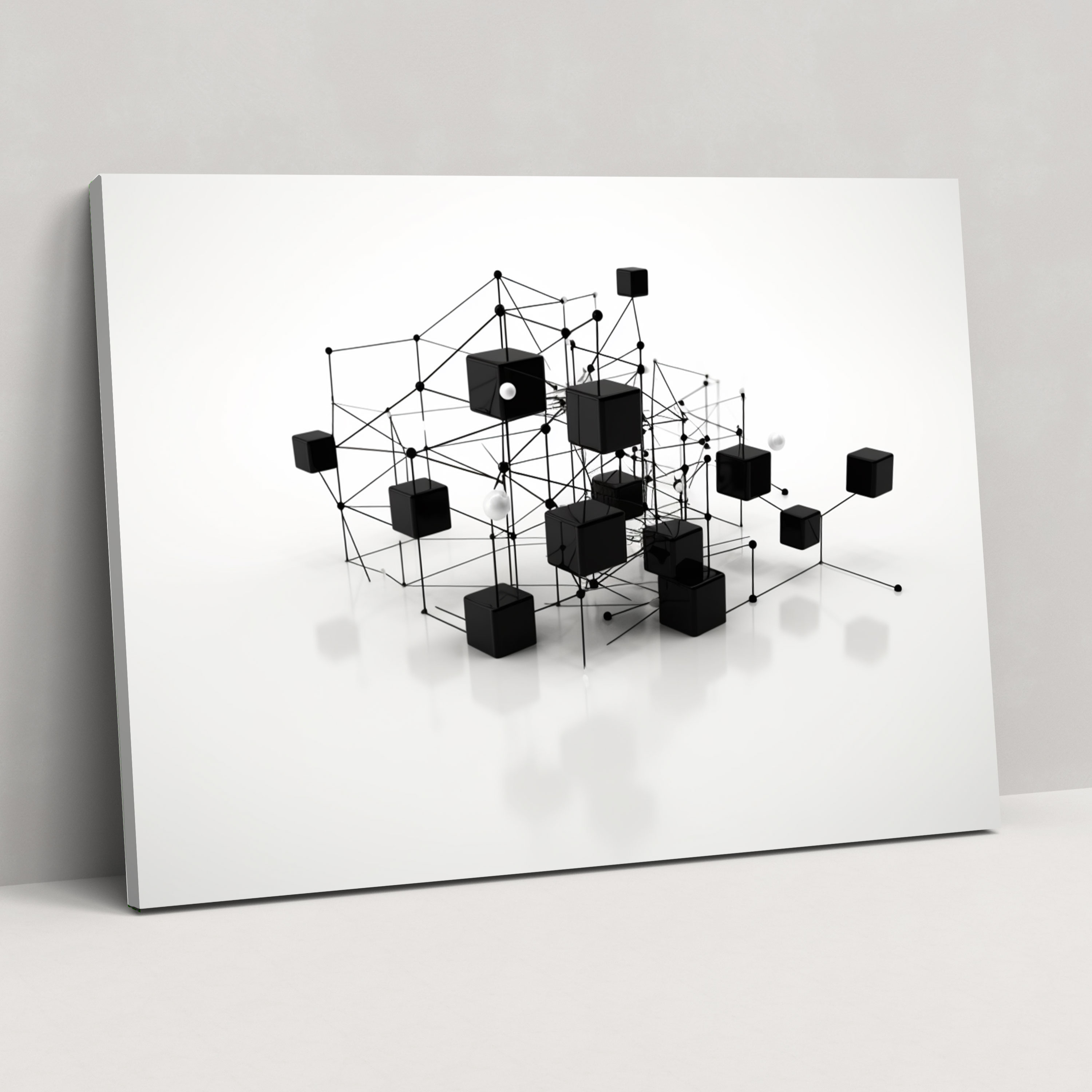 Blockchain Network Wall Art - Blockchain, Canvas, Black And White Illustration, Wall Decoration