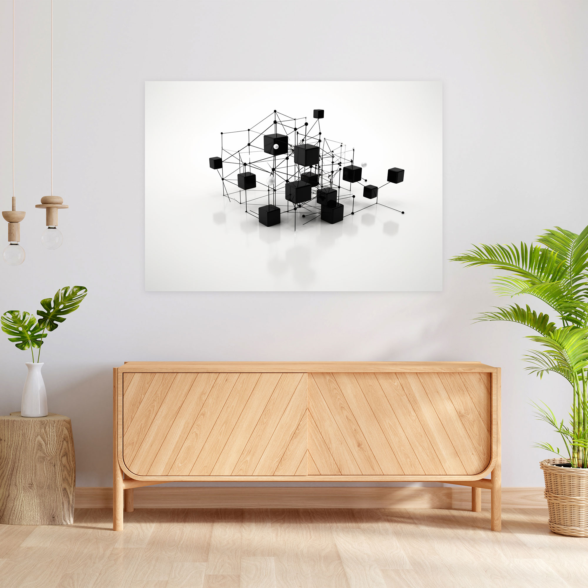 Blockchain Network Wall Art - Blockchain, Canvas, Black And White Illustration, Wall Decoration