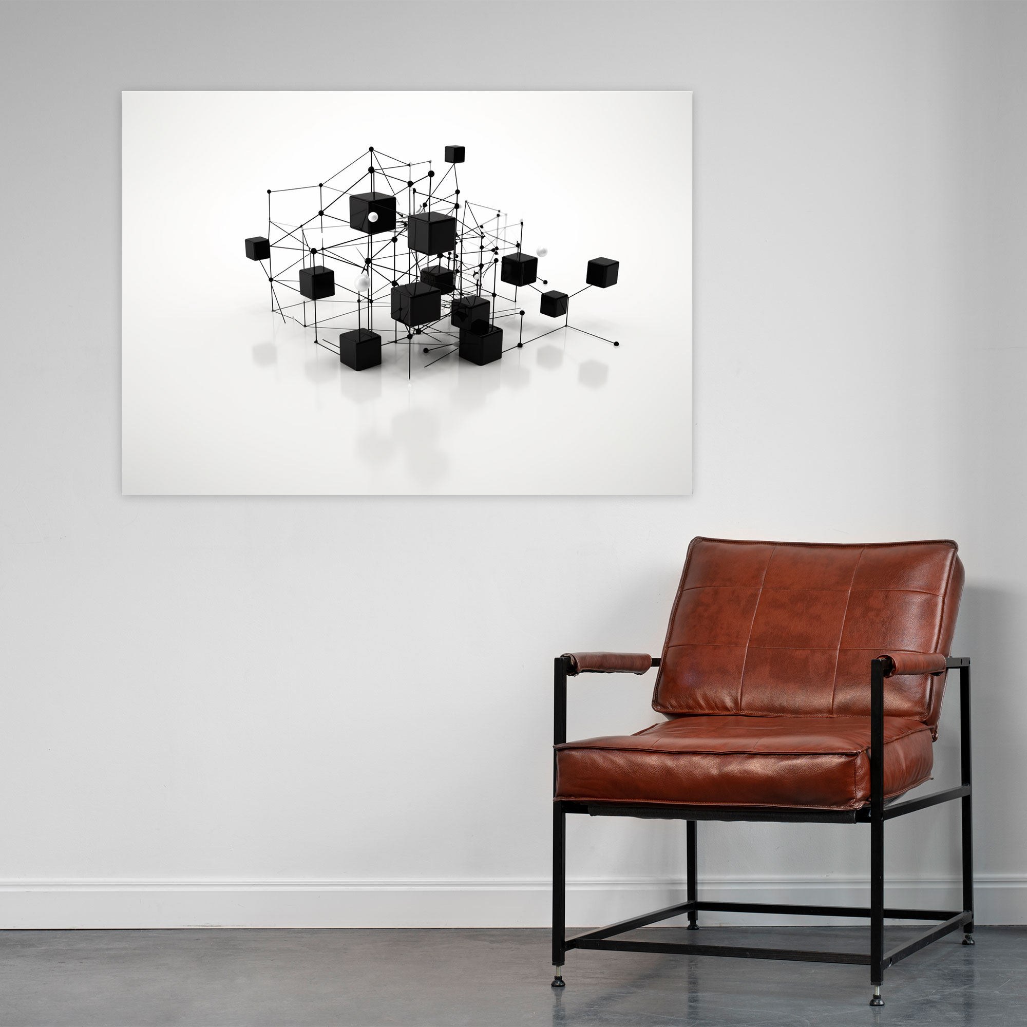 Blockchain Network Wall Art - Blockchain, Canvas, Black And White Illustration, Wall Decoration
