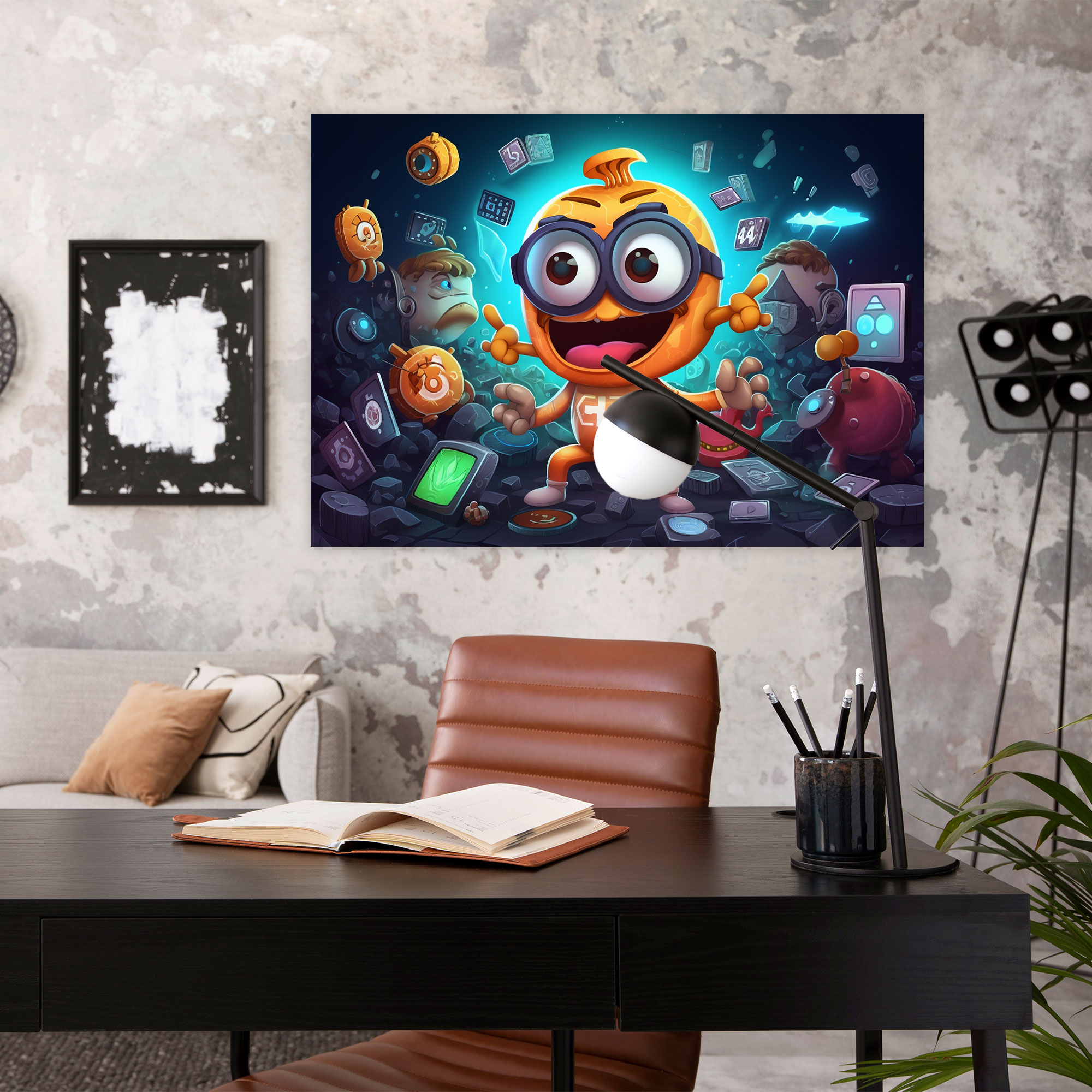 Blockchain Karikatür Kanvas Tablo - Dostane Blockchain Karakter Kanvas Dijital Varlıklar