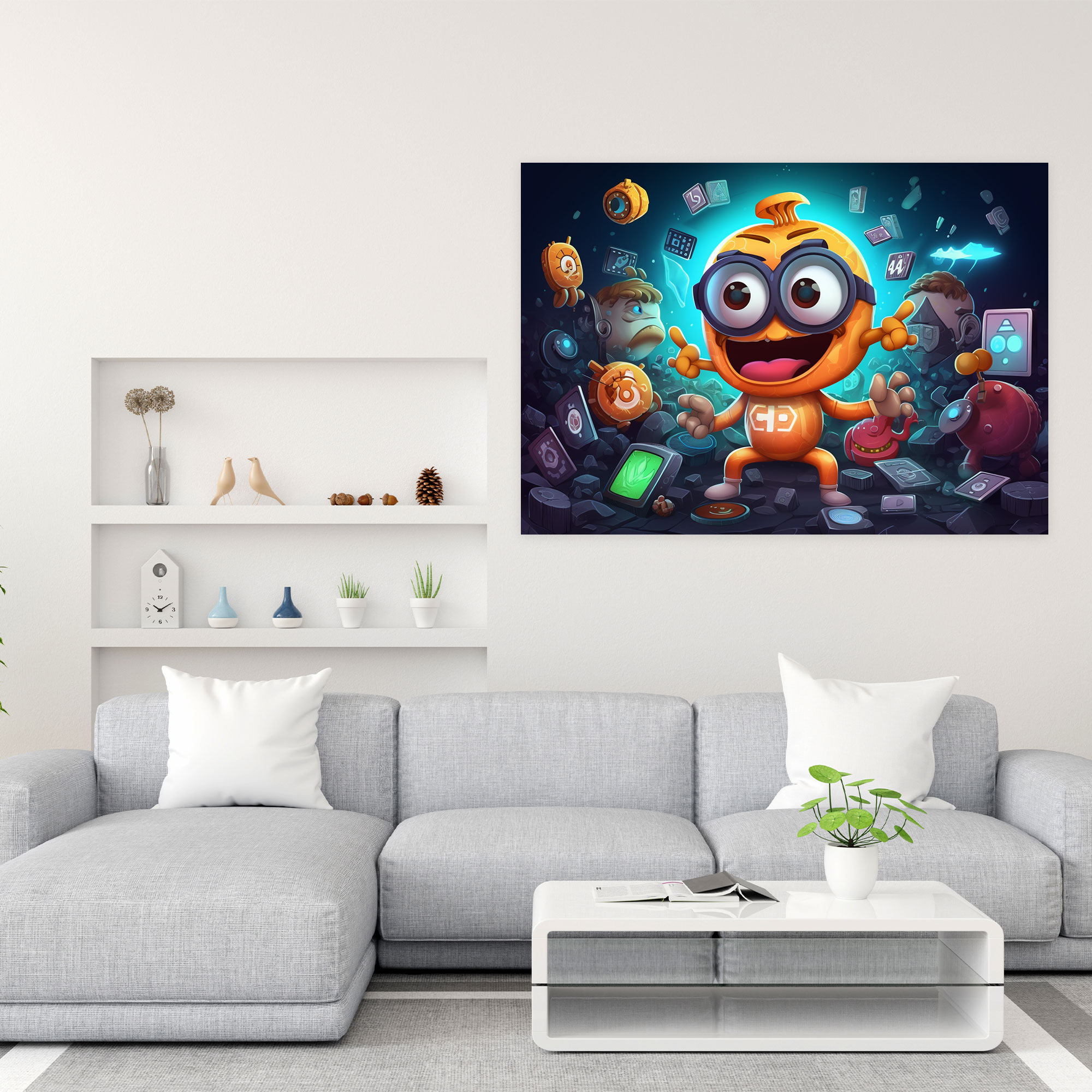 Blockchain Karikatür Kanvas Tablo - Dostane Blockchain Karakter Kanvas Dijital Varlıklar