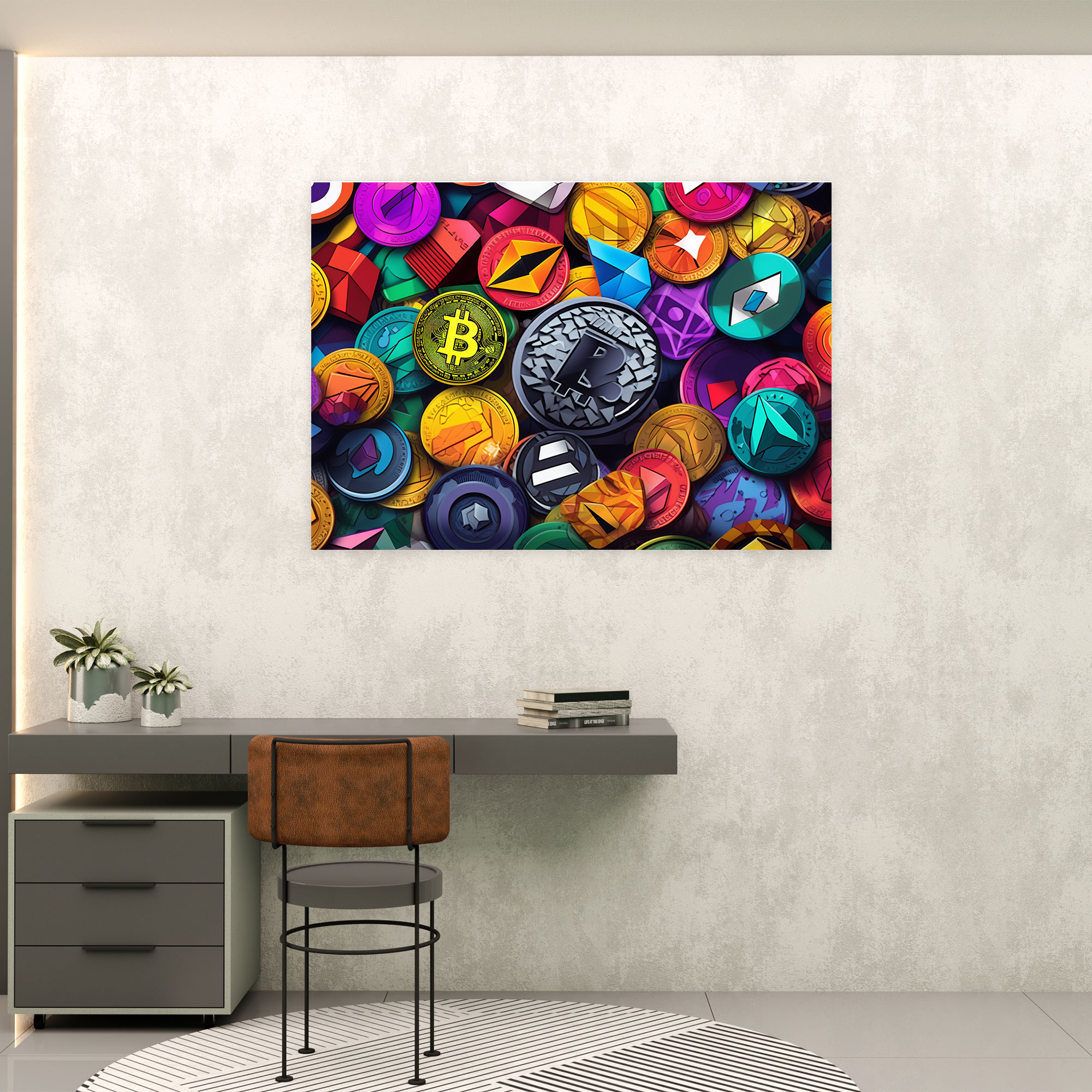 Blockchain Pop Art Kanvas Tablo Baskı - Blockchain Kanvas Kripto Para