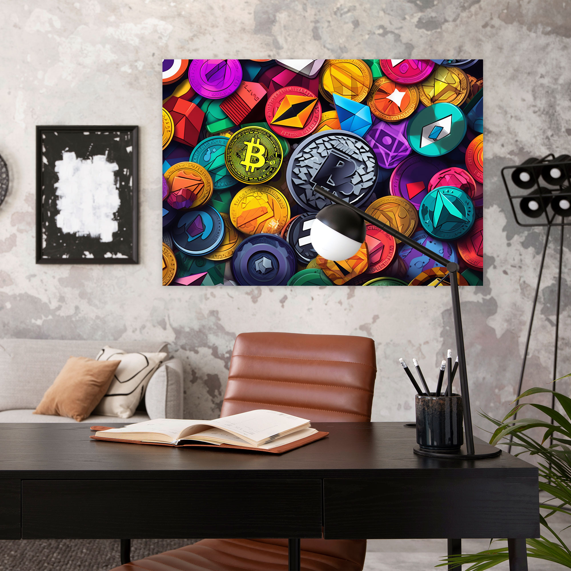 Blockchain Pop Art Kanvas Tablo Baskı - Blockchain Kanvas Kripto Para