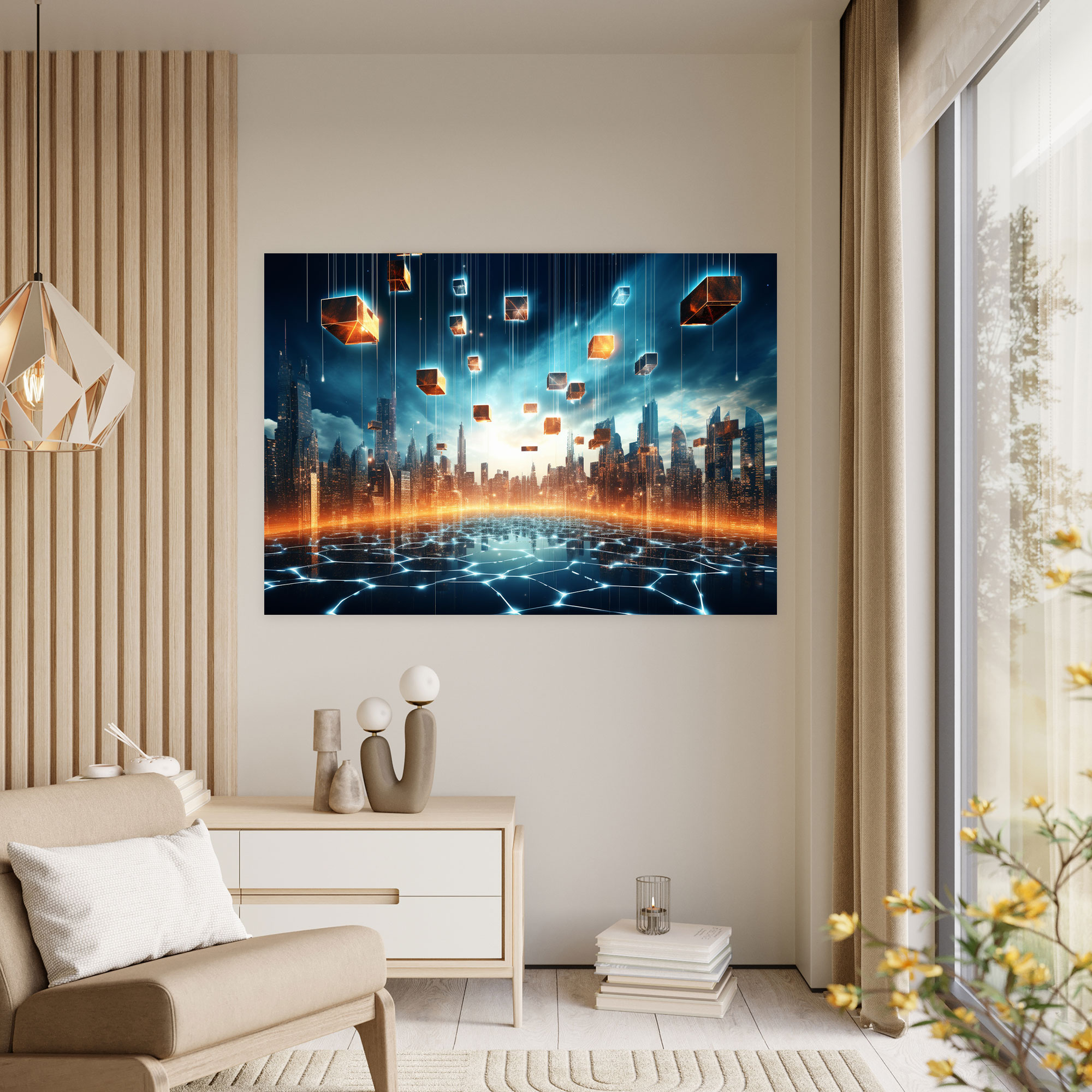 Blockchain City Skyline Wall Art - Blockchain, Blockchain Wall Decoration, Blockchain Canvas Print, Canvas