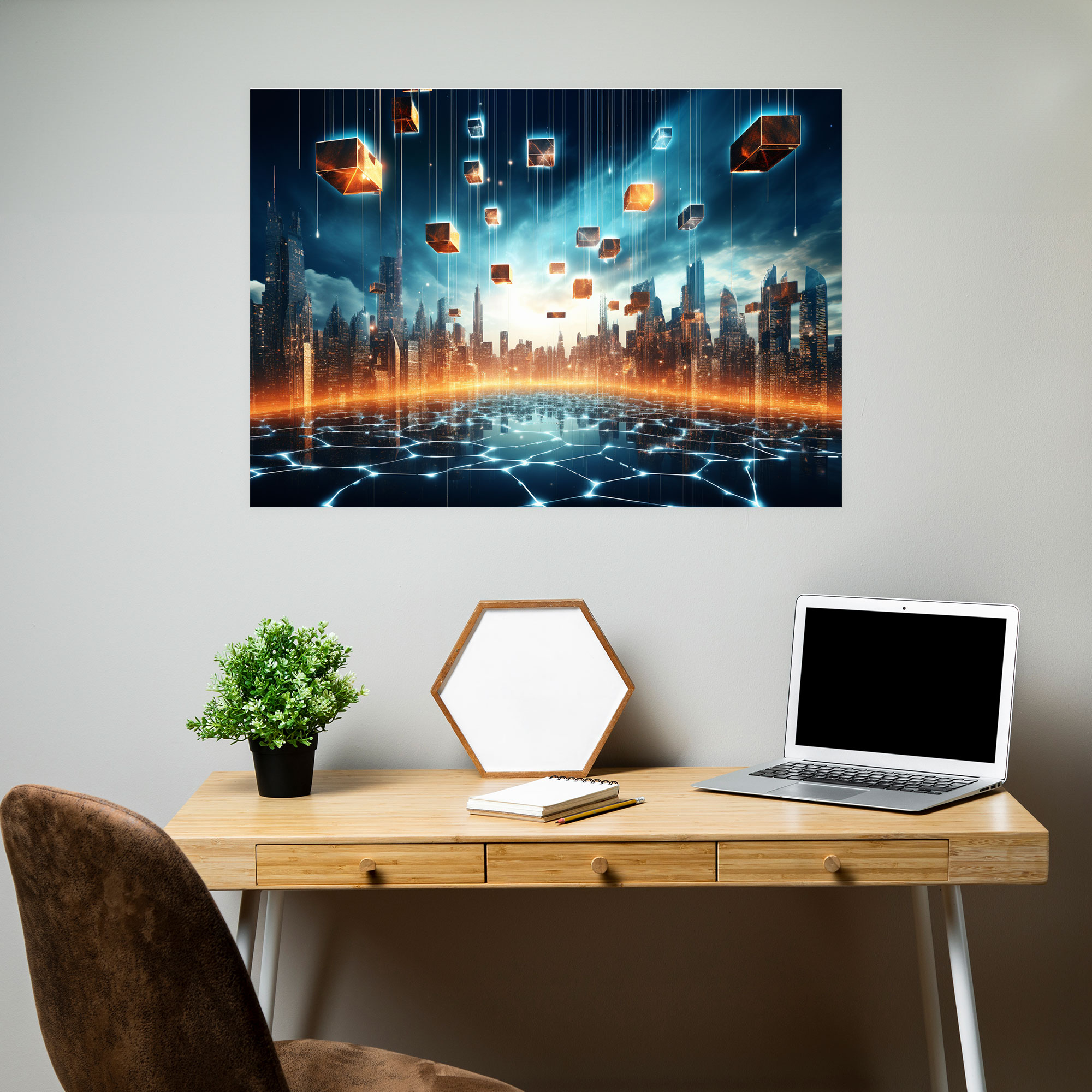 Blockchain City Skyline Wall Art - Blockchain, Blockchain Wall Decoration, Blockchain Canvas Print, Canvas