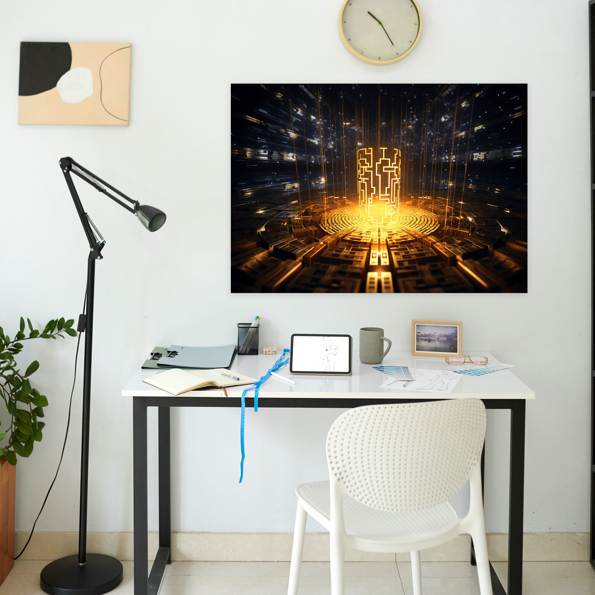 Golden Blockchain Symbol Wall Art - Blockchain, Canvas, Blockchain Wall Art, Home Decoration