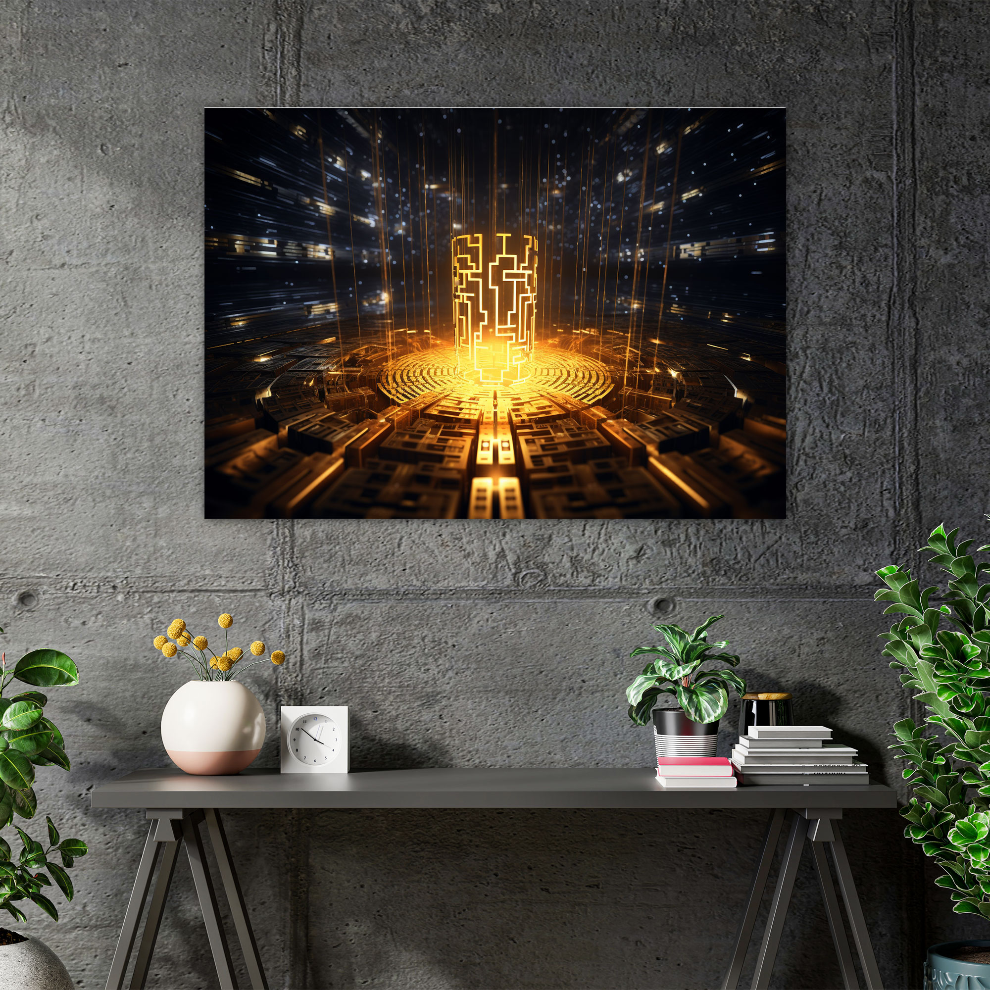 Golden Blockchain Symbol Wall Art - Blockchain, Canvas, Blockchain Wall Art, Home Decoration