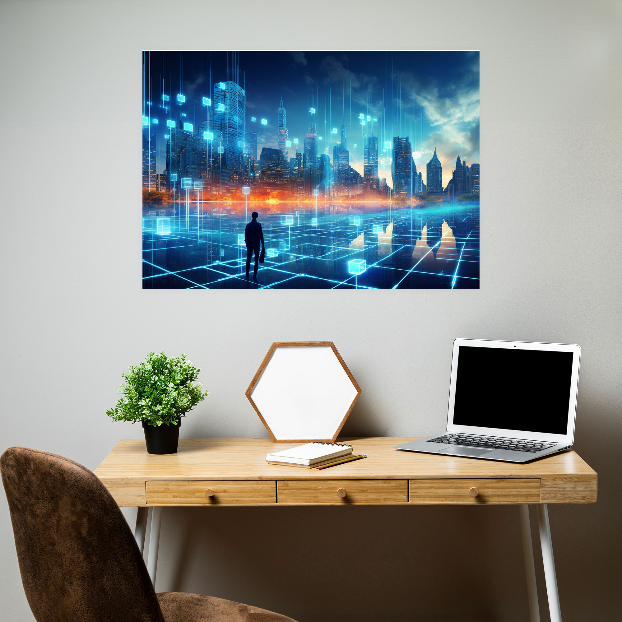 Blockchain Akıllı Şehir Duvar Sanatı - Blockchain Duvar Sanatı Blockchain Duvar Dekorasyonu Ev Dekorasyonu