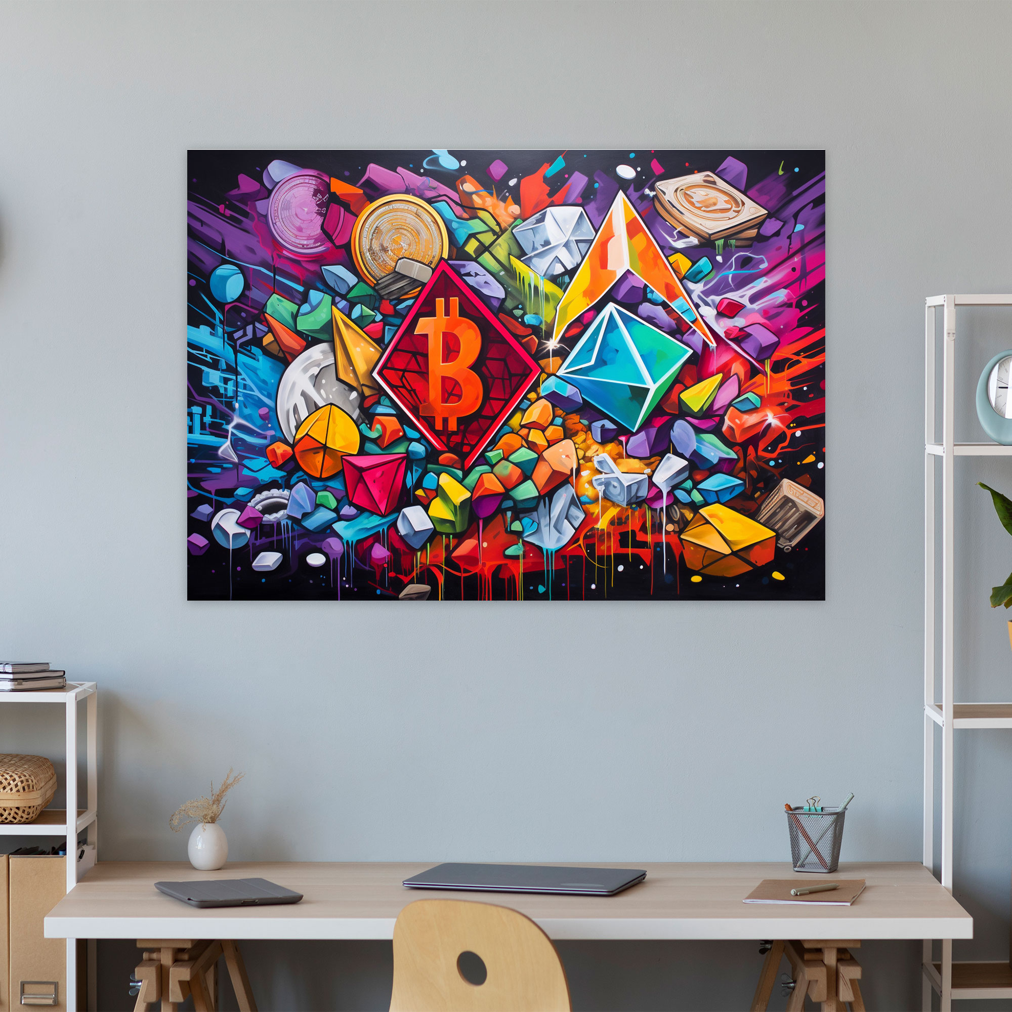 Blockchain Cryptocurrency Graffiti Canvas Print - Blockchain, Graffiti, Canvas Wall Art, Blockchain