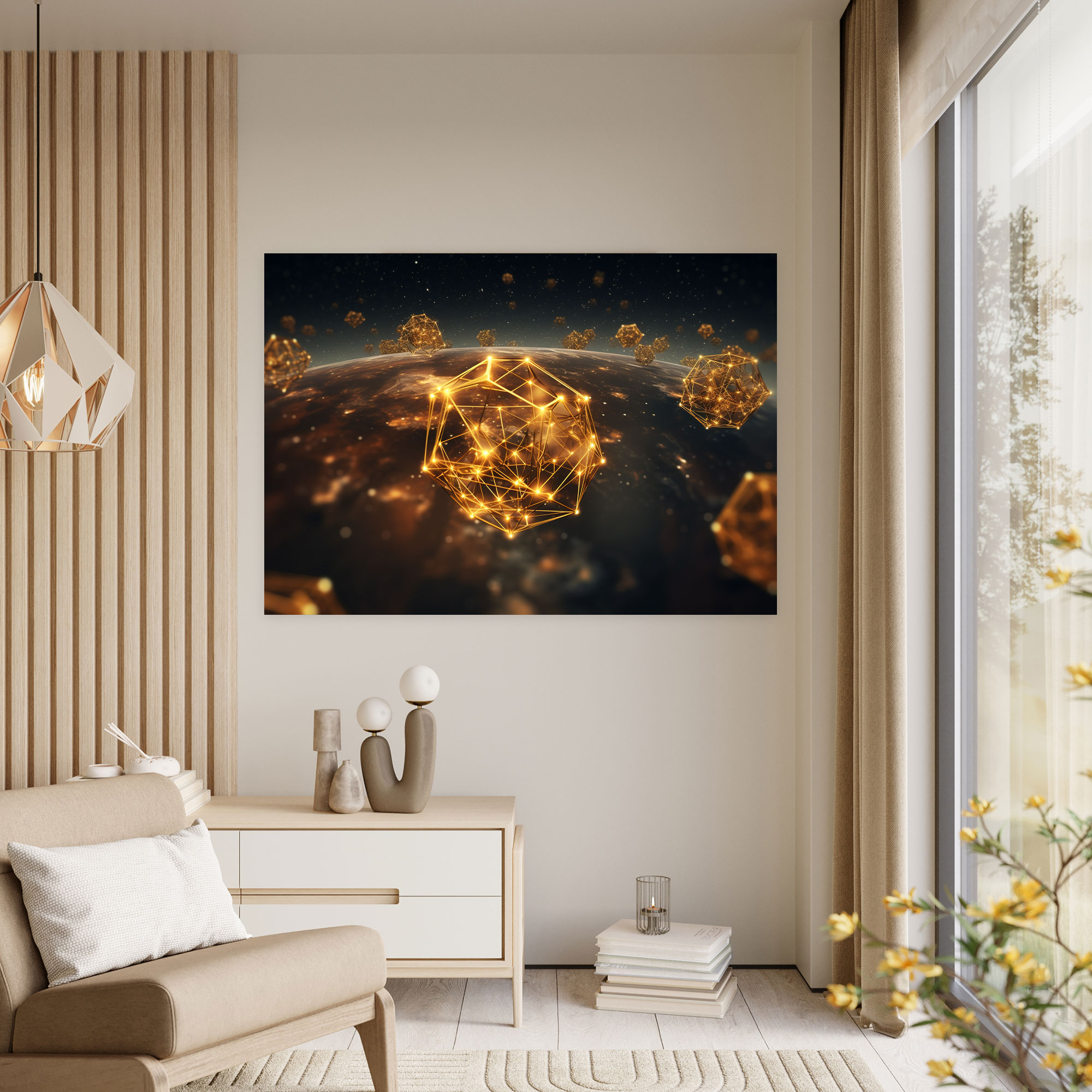 Altın Blockchain Ağı Kanvas Tablo - Blockchain Dijital Sanat Eseri