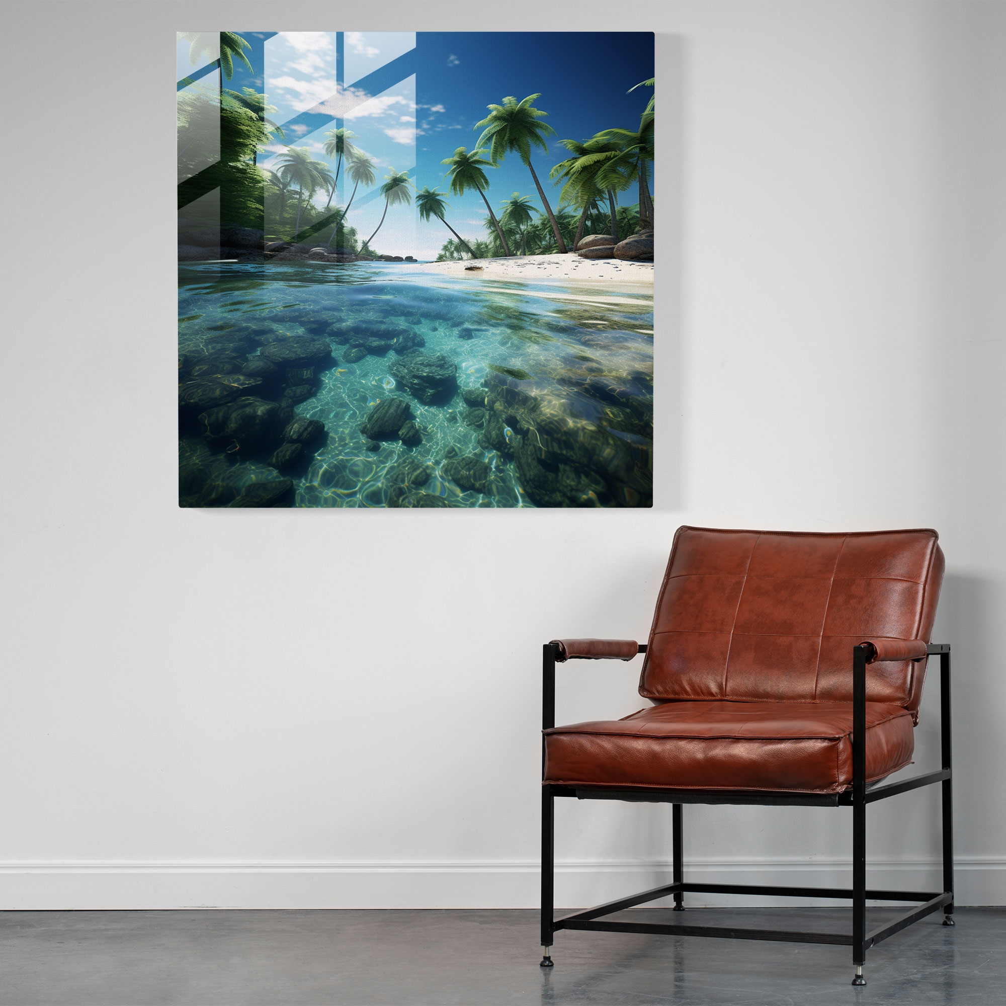 Tropical Paradise Glass Print - Beach, Modern Art, Beach, Glass Wall Art