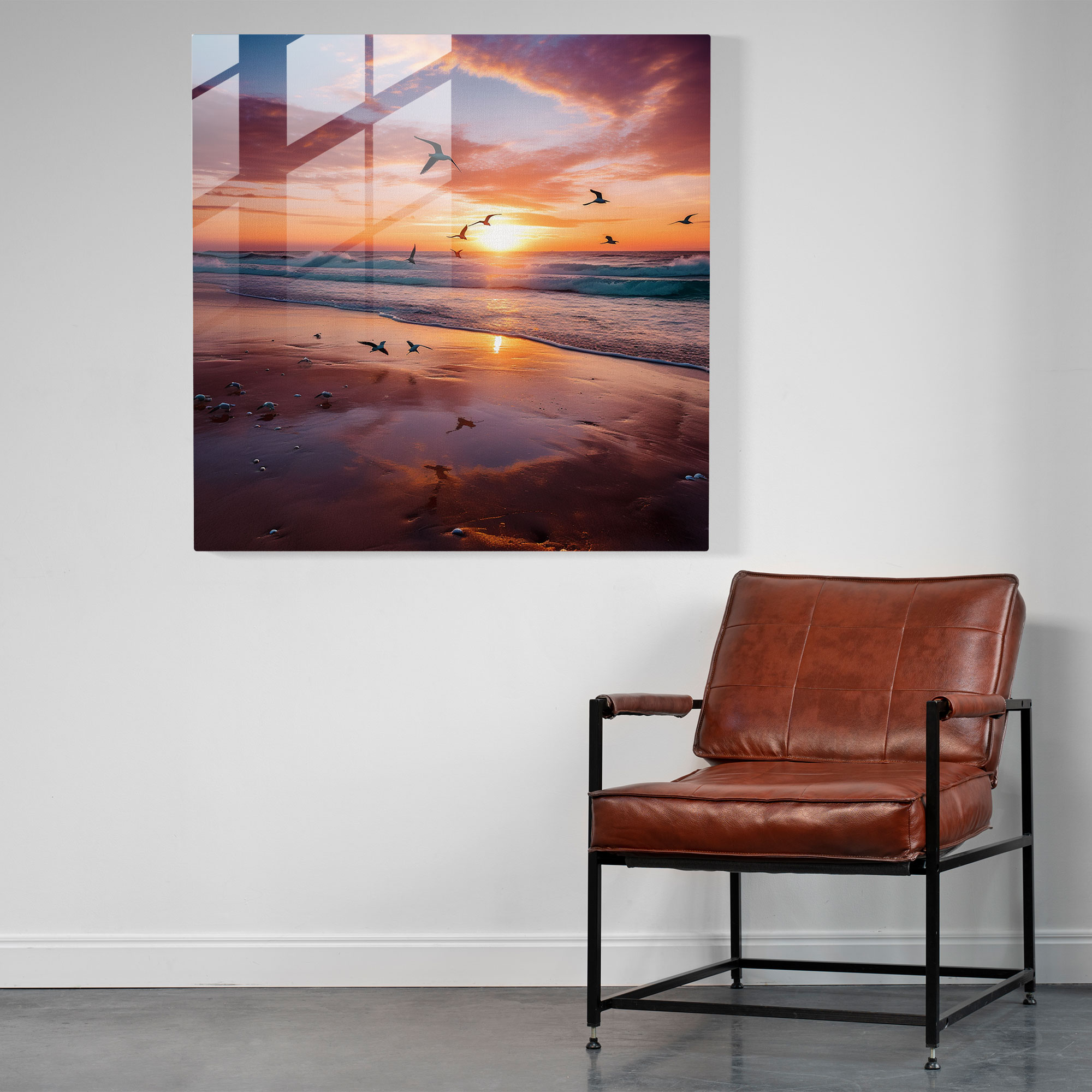 Tranquil Sunset Glass Print - Beach, Glass Print, Pastel-Colored, Glass Wall Art