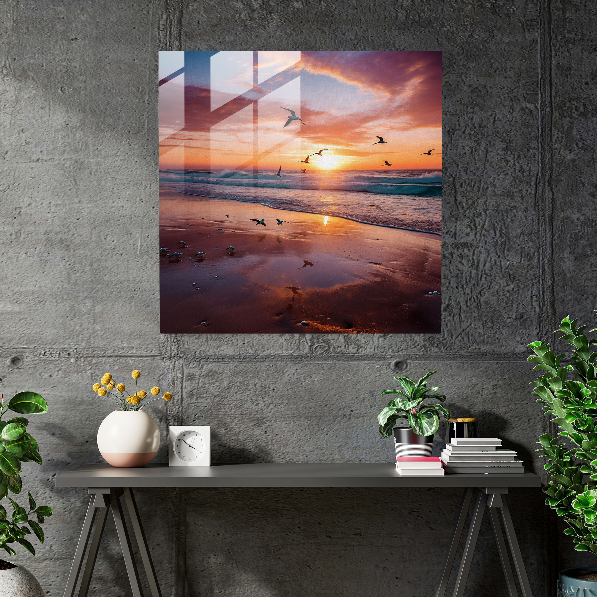 Tranquil Sunset Glass Print - Beach, Glass Print, Pastel-Colored, Glass Wall Art