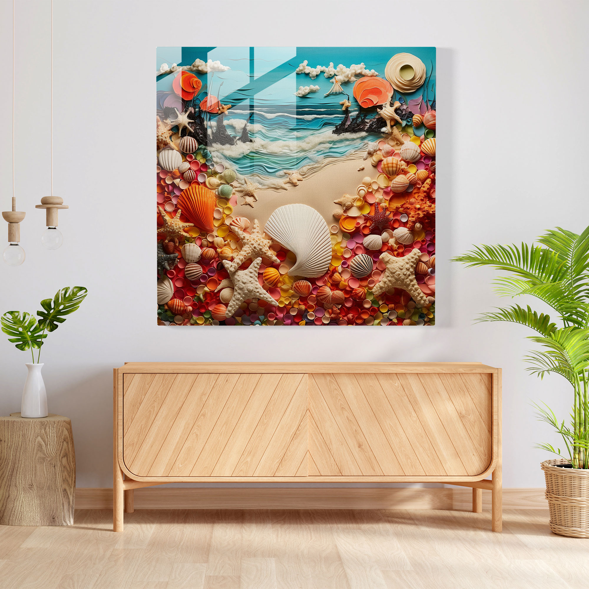 Colorful Beach Collage Glass Print - Beach, Landscapes, Glass Wall Art, Glass Print