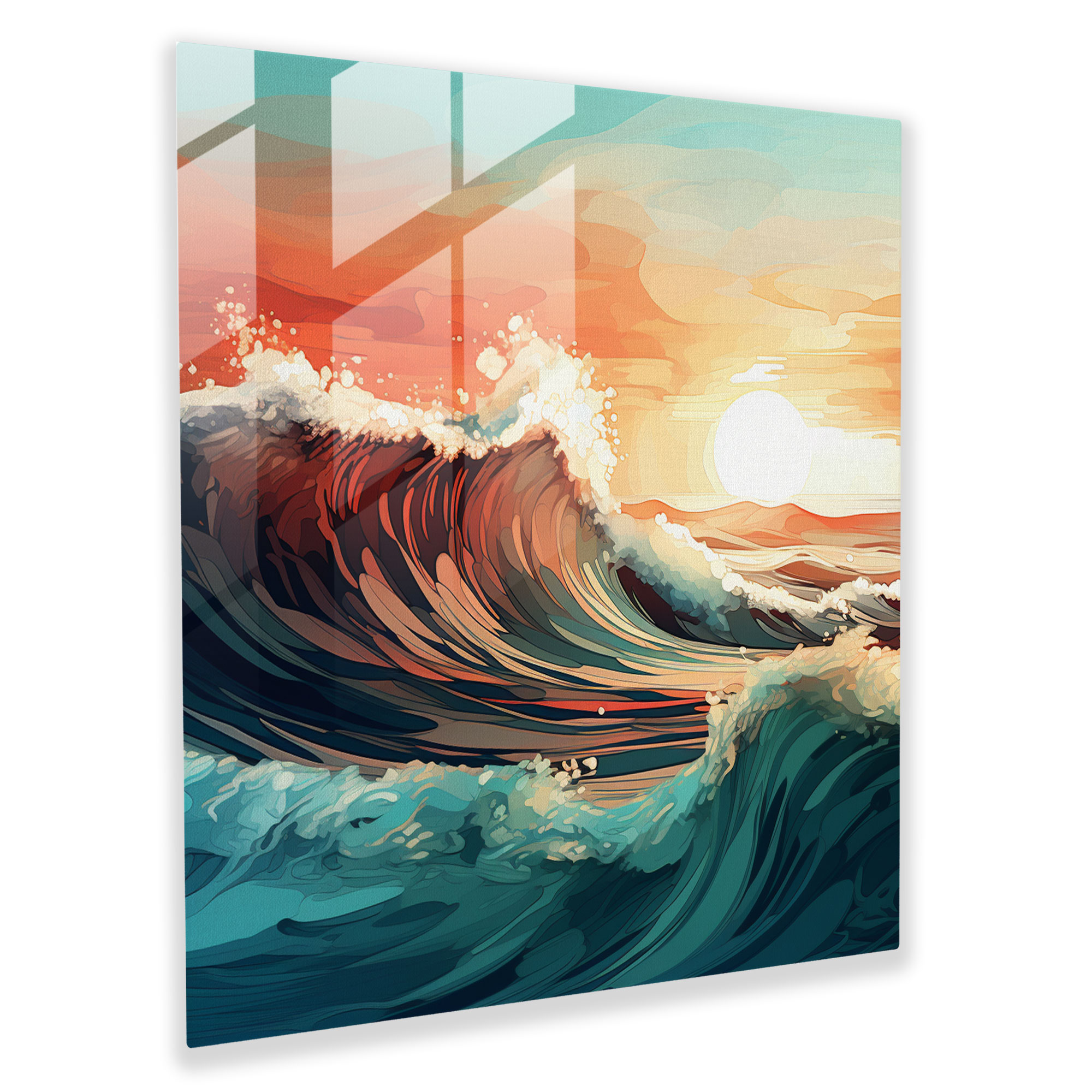 Abstract Waves Beach Glass Print - Beach, Modern Art, Glass Print, Powerful