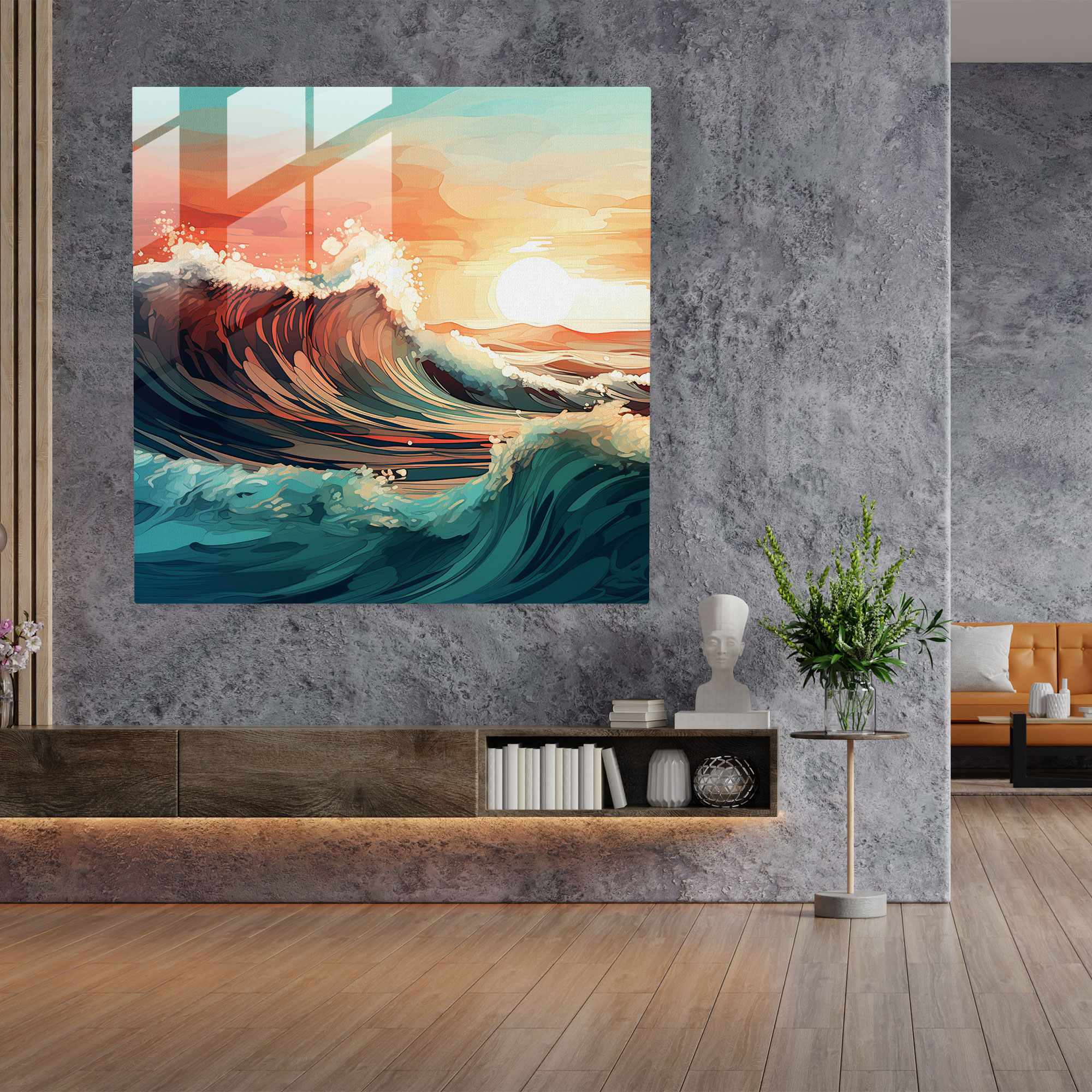 Abstract Waves Beach Glass Print - Beach, Modern Art, Glass Print, Powerful