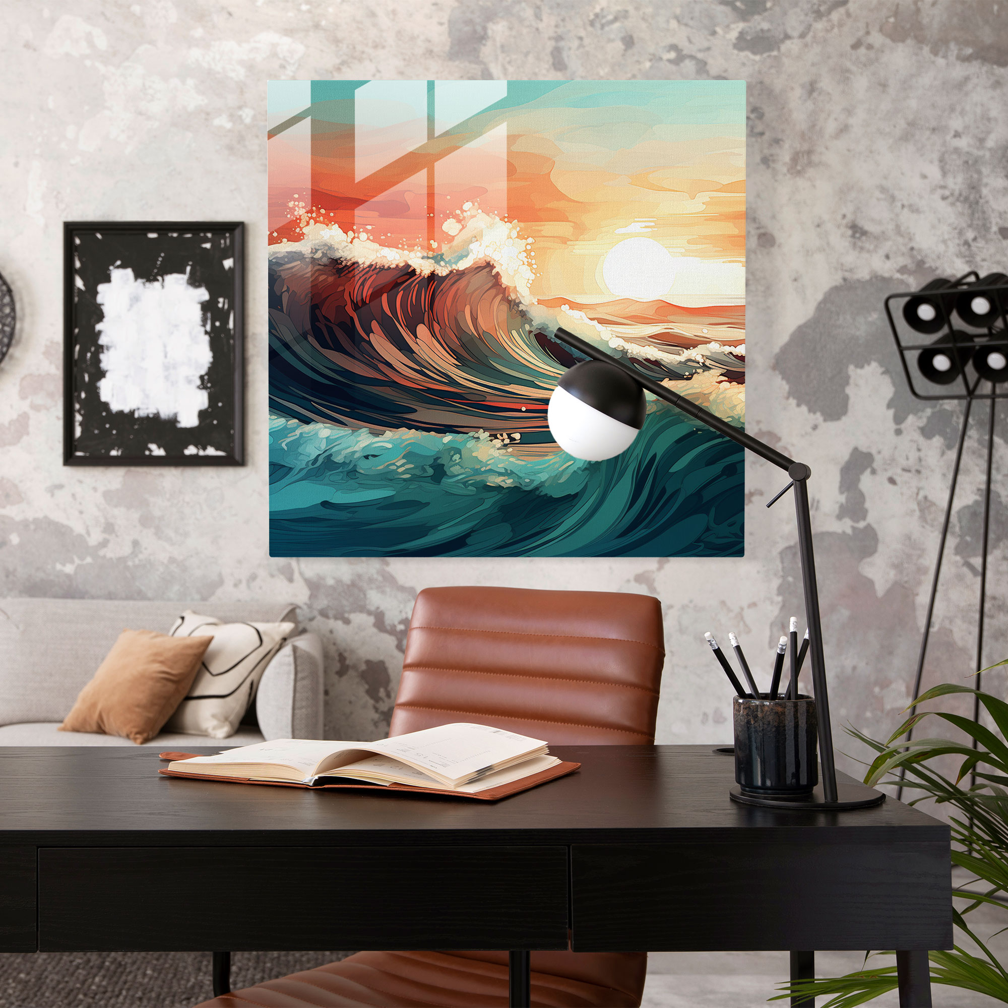 Abstract Waves Beach Glass Print - Beach, Modern Art, Glass Print, Powerful