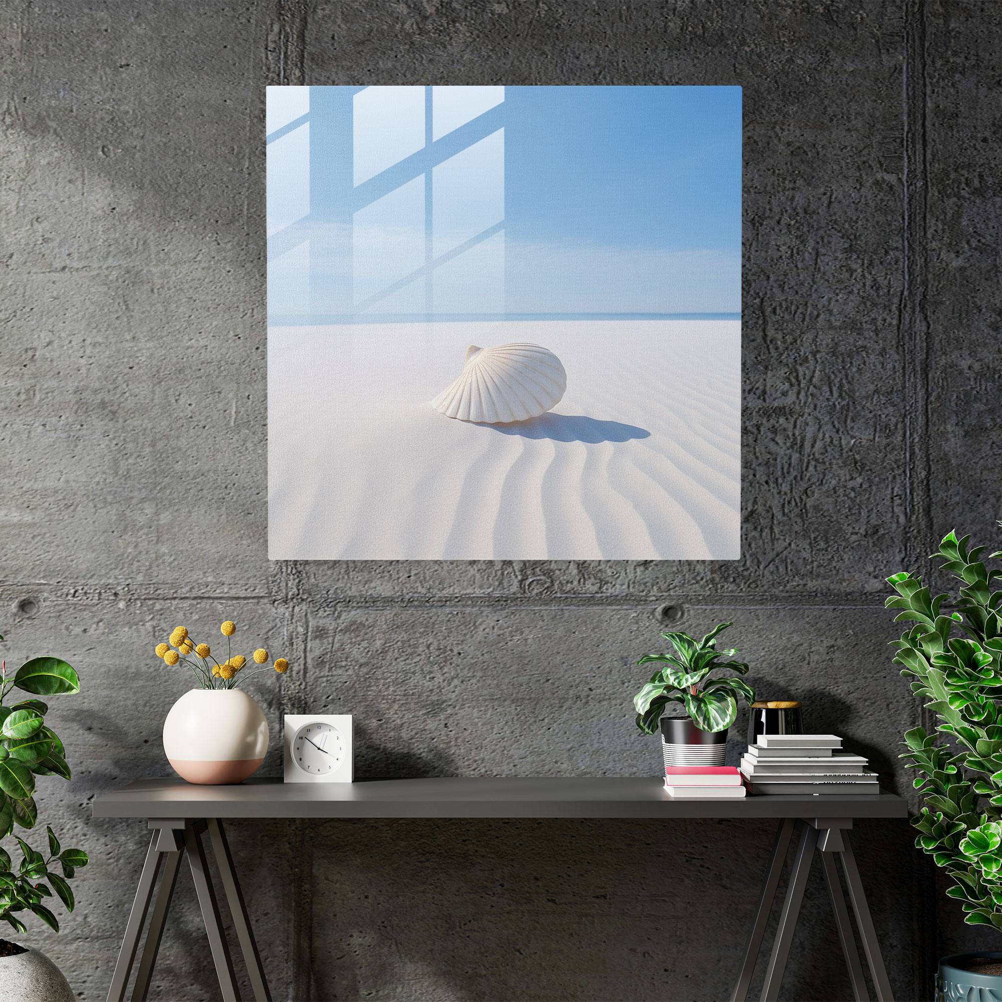 Minimalist Deniz Kabuğu Plaj Cam Tablo - Plaj Ev Dekorasyonu Cam Duvar Sanatı Huzur
