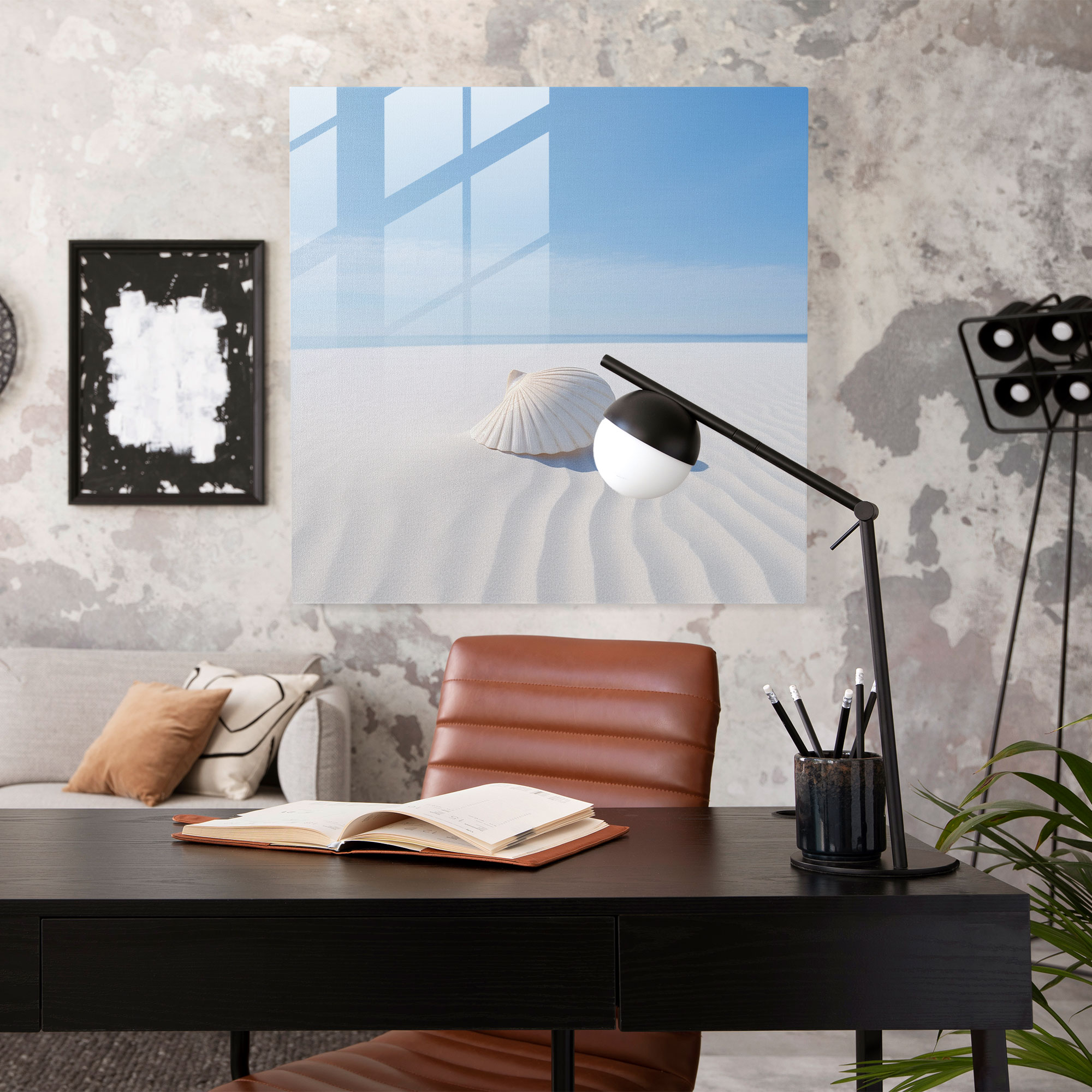 Minimalist Deniz Kabuğu Plaj Cam Tablo - Plaj Ev Dekorasyonu Cam Duvar Sanatı Huzur