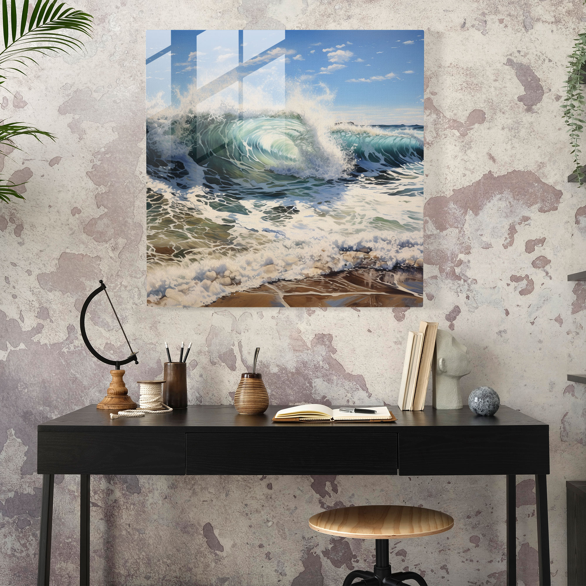 Realistic Beach Waves Glass Print - Beach, Waves, Modern Art, Home Decoration