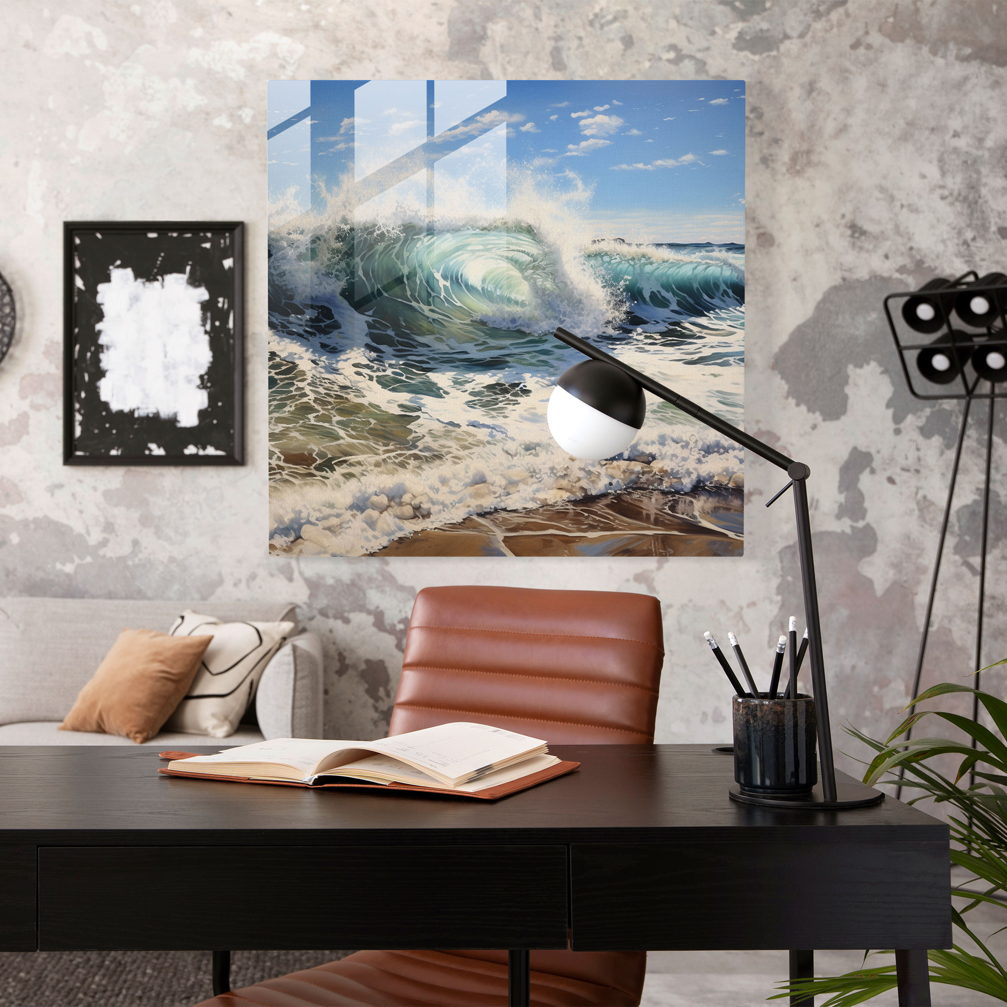 Realistic Beach Waves Glass Print - Beach, Waves, Modern Art, Home Decoration
