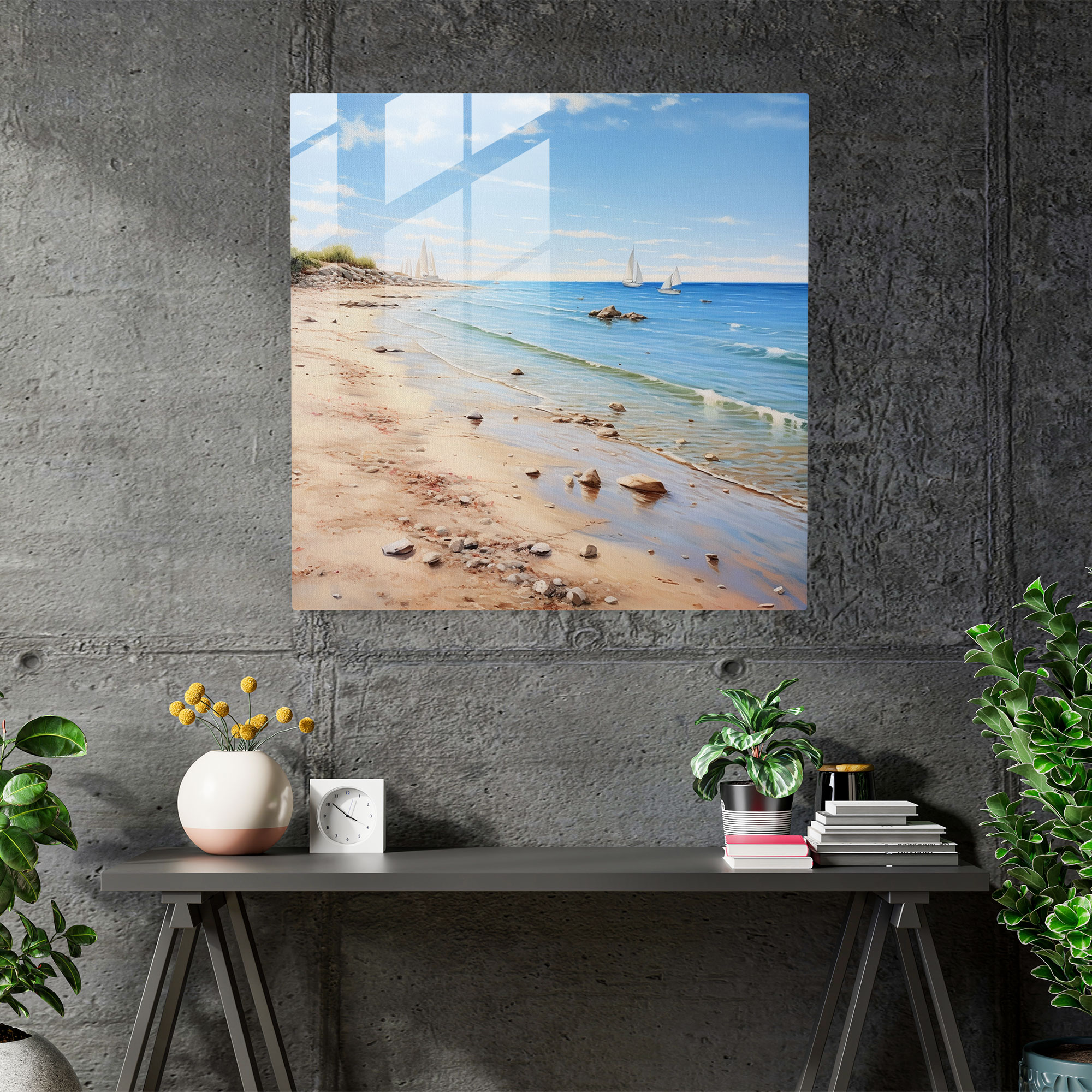 Seaside Panorama Glass Print - Beach, Glass Print, Panoramic View, Realistic Seaside Painting