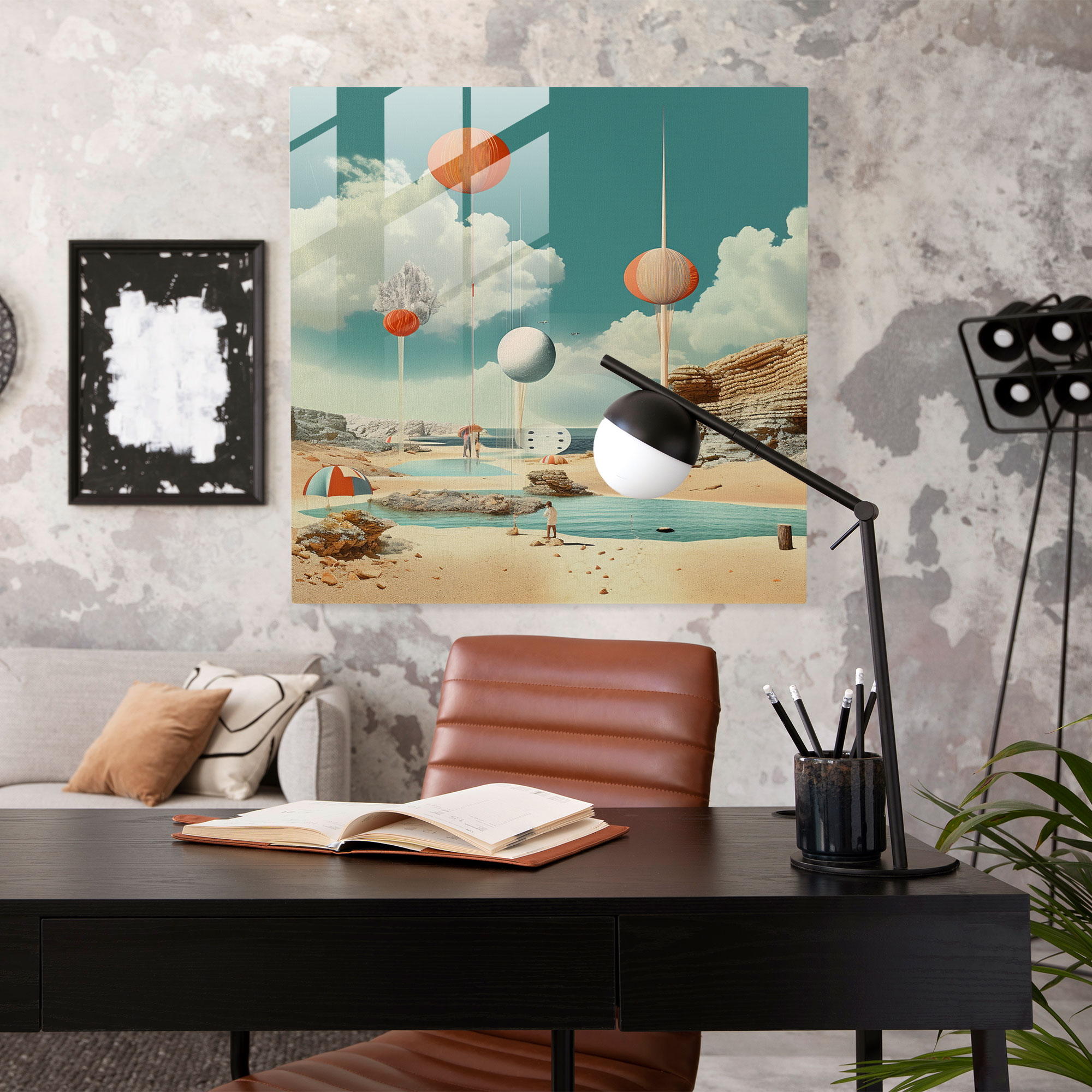 Dreamy Beachscape Glass Print - Beach, Surrealist Collage, Glass Print, Wall Decoration