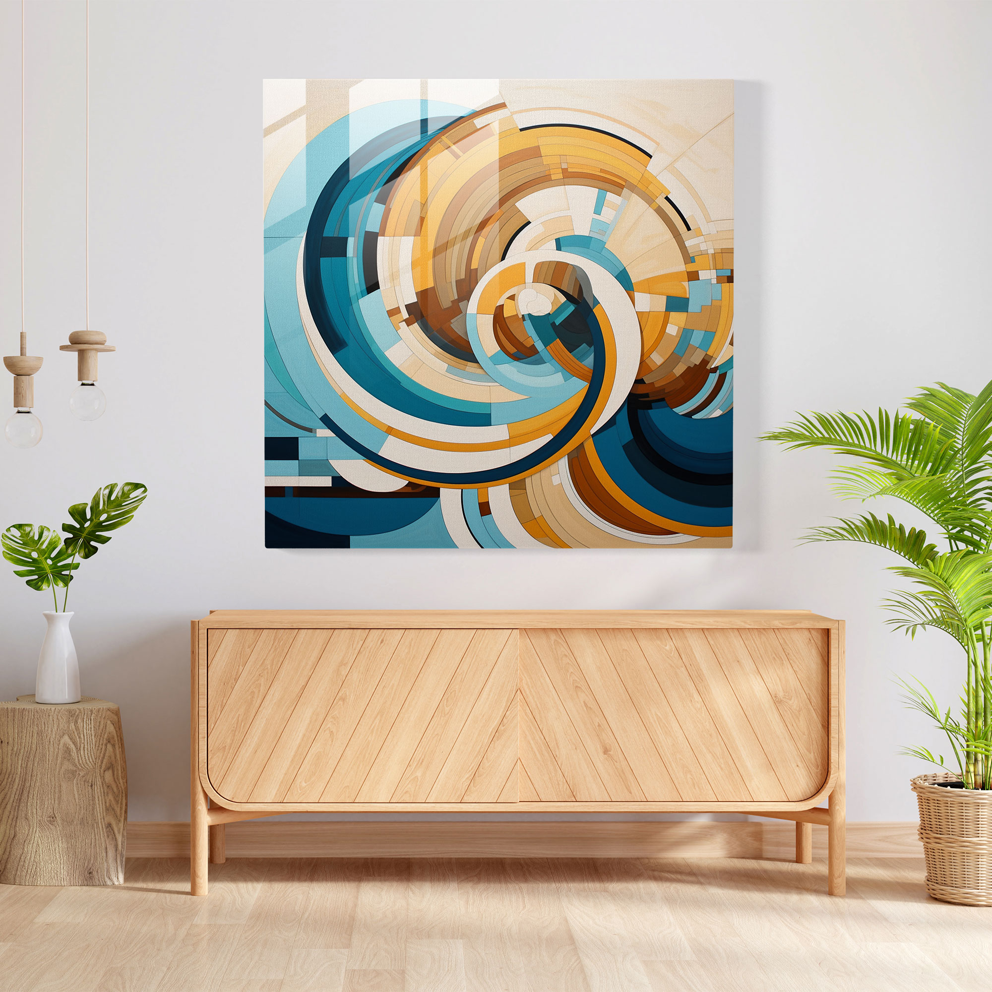Geometrik Plaj Dalgaları Cam Tablo - Plaj Dalgalar Modern Sanat Cam Duvar Sanatı