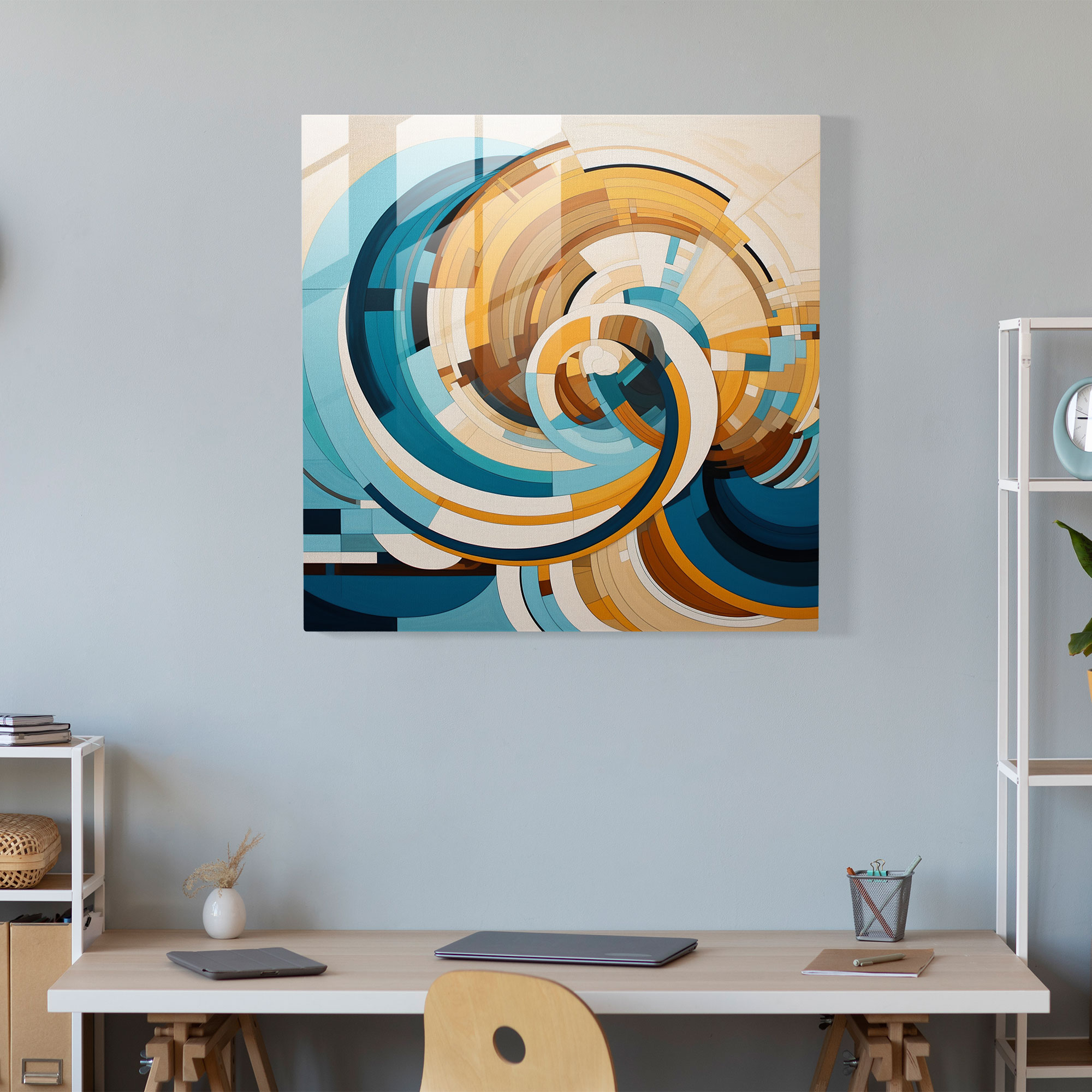 Geometrik Plaj Dalgaları Cam Tablo - Plaj Dalgalar Modern Sanat Cam Duvar Sanatı