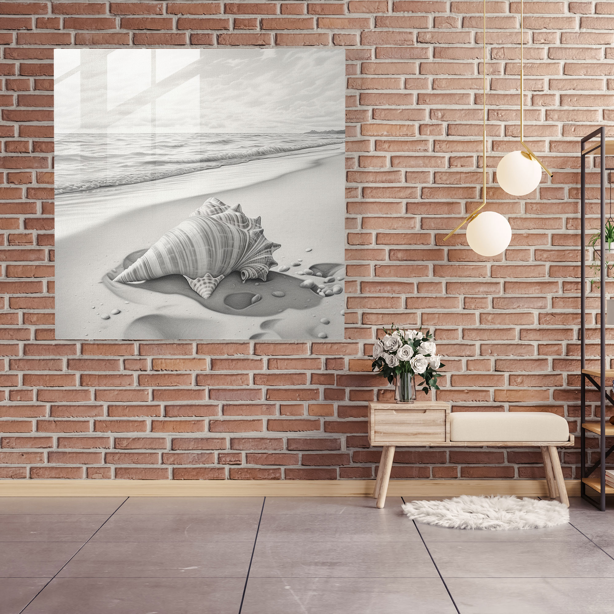 Seashell Serenade Glass Print - Beach, Glass Art, Home Decoration, Beach Theme