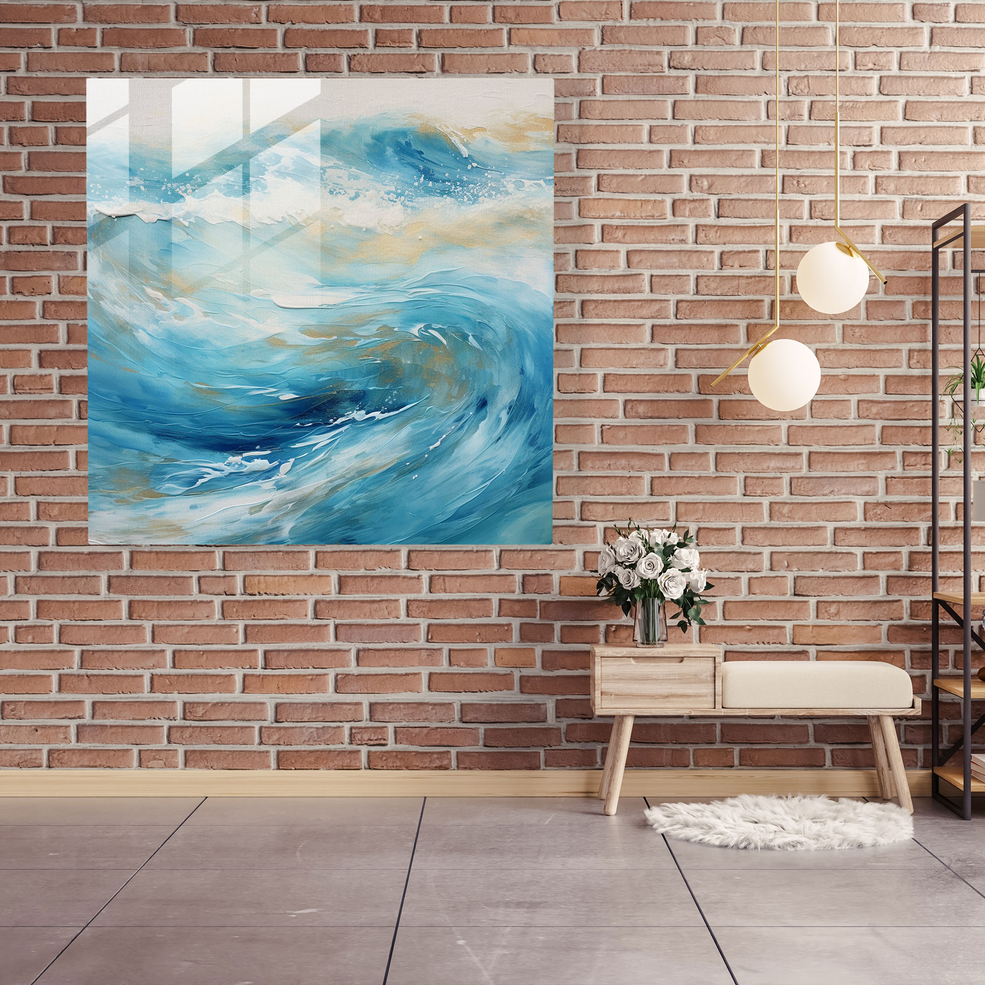 Coastal Waves Glass Print - Beach, Modern Art, Glass Print, Abstract Painting