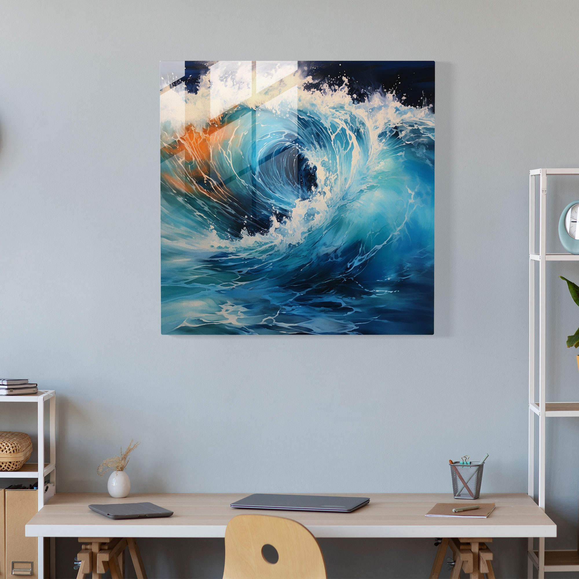 Beach Waves Glass Print - Beach, Wall Decoration, Ocean Waves, Contemporary