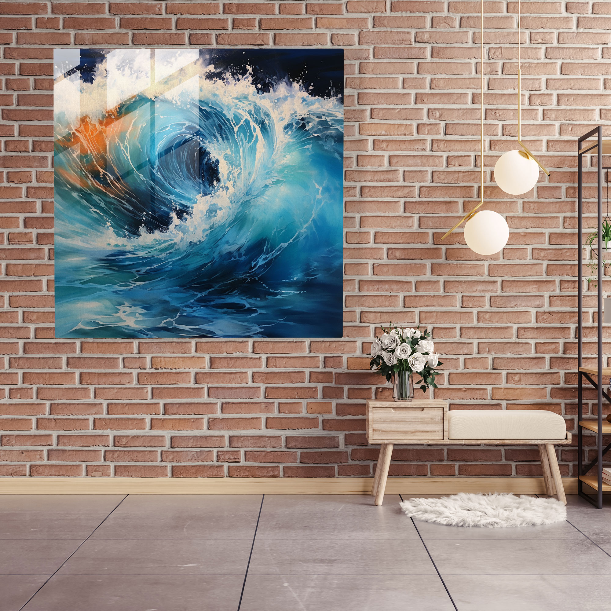 Beach Waves Glass Print - Beach, Wall Decoration, Ocean Waves, Contemporary