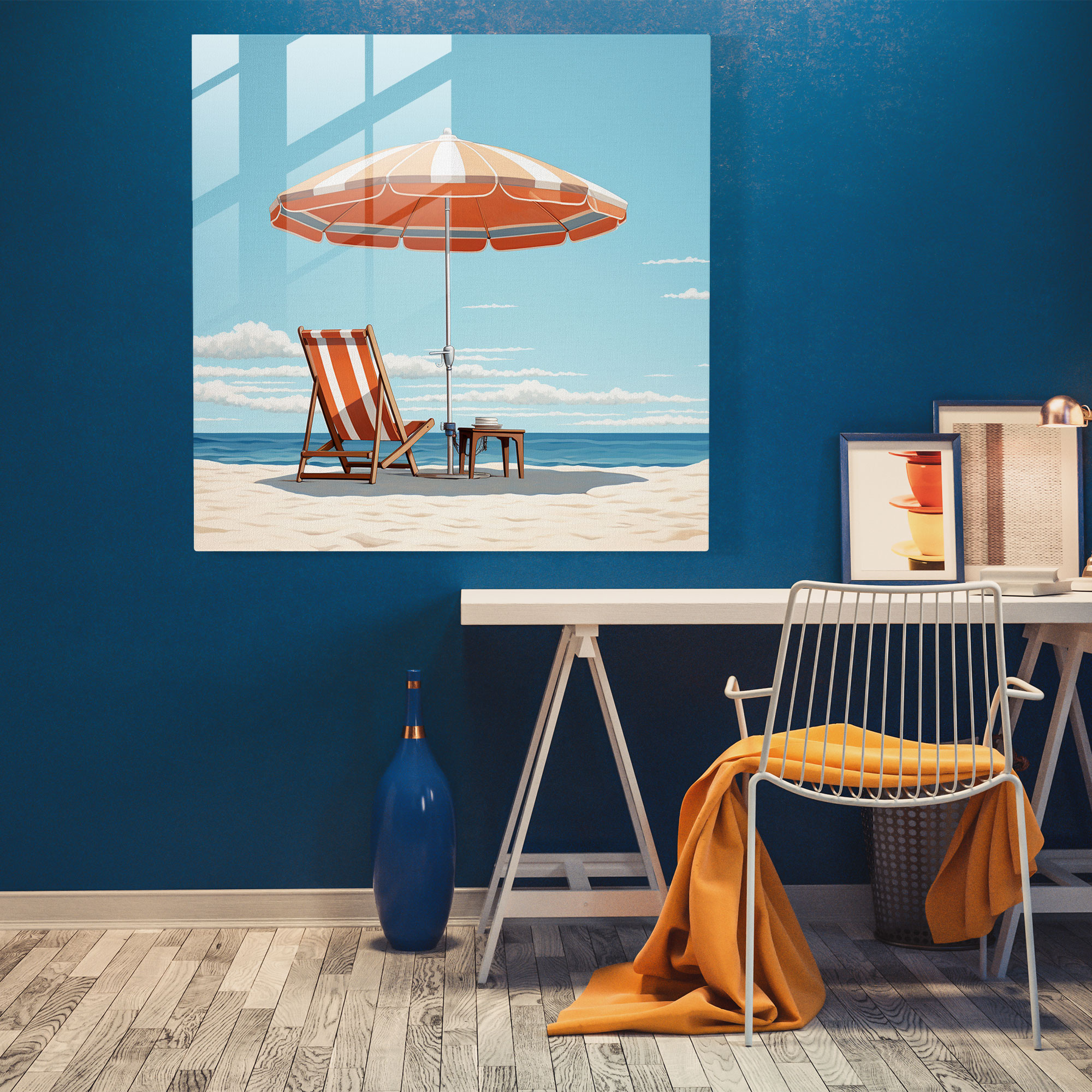 Güneşli Gün Cam Tablosu - Plaj Cam Tablo Plaj Modern Sanat