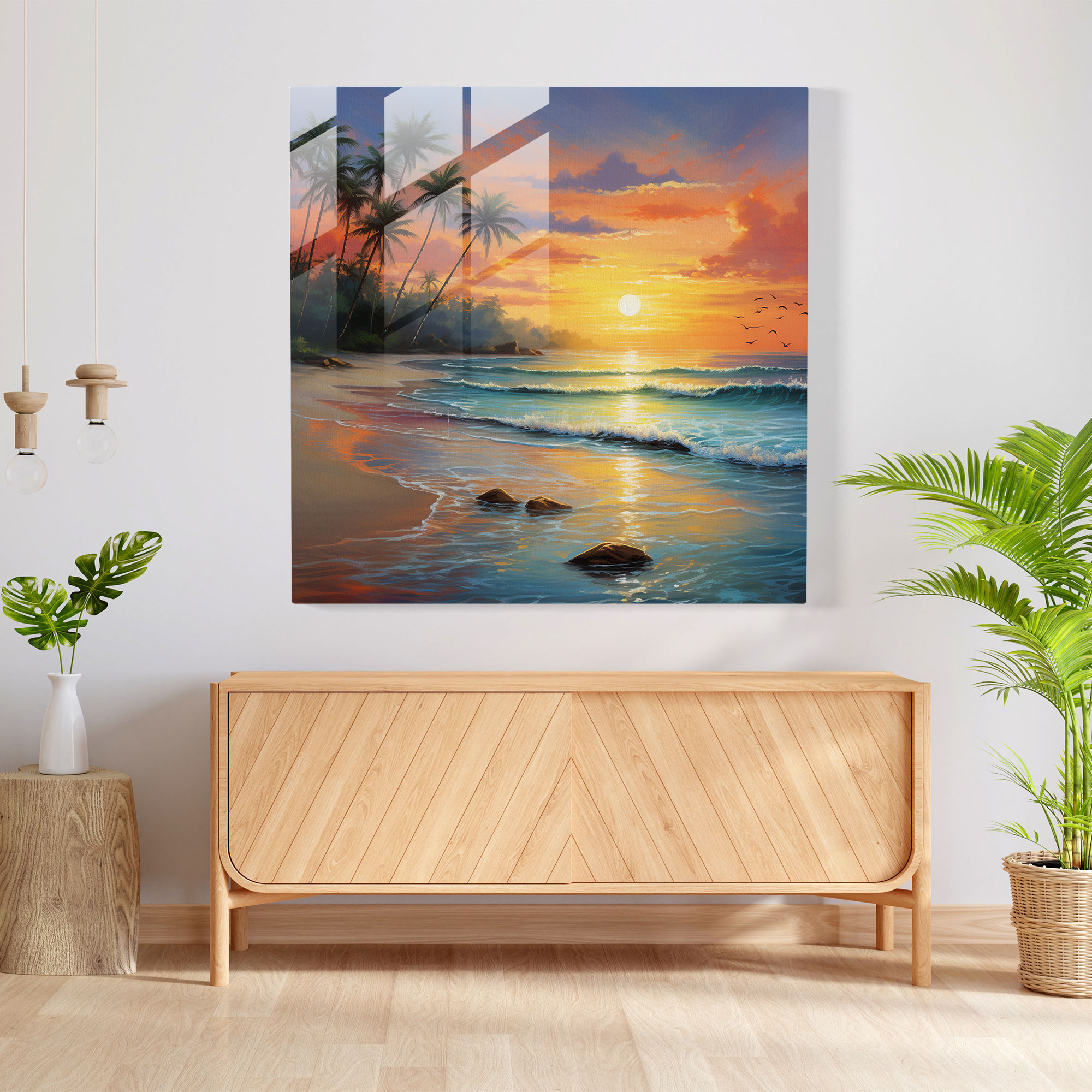 Tranquil Beach Glass Print - Beach, Home Decoration, Beach, Gentle Waves
